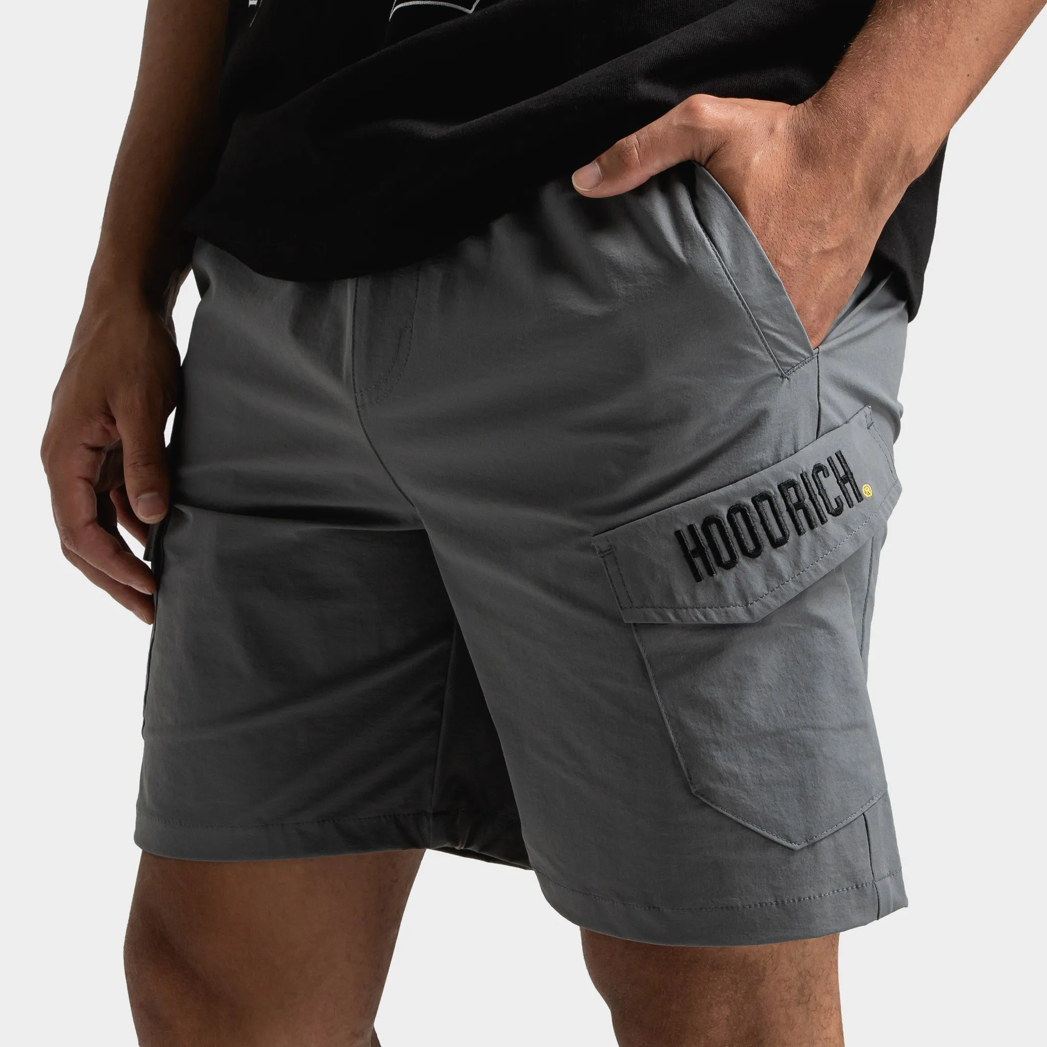 Mens Hoodrich Hoodrich District Woven Cargo Shorts Lava Smoke / Black - Lychee