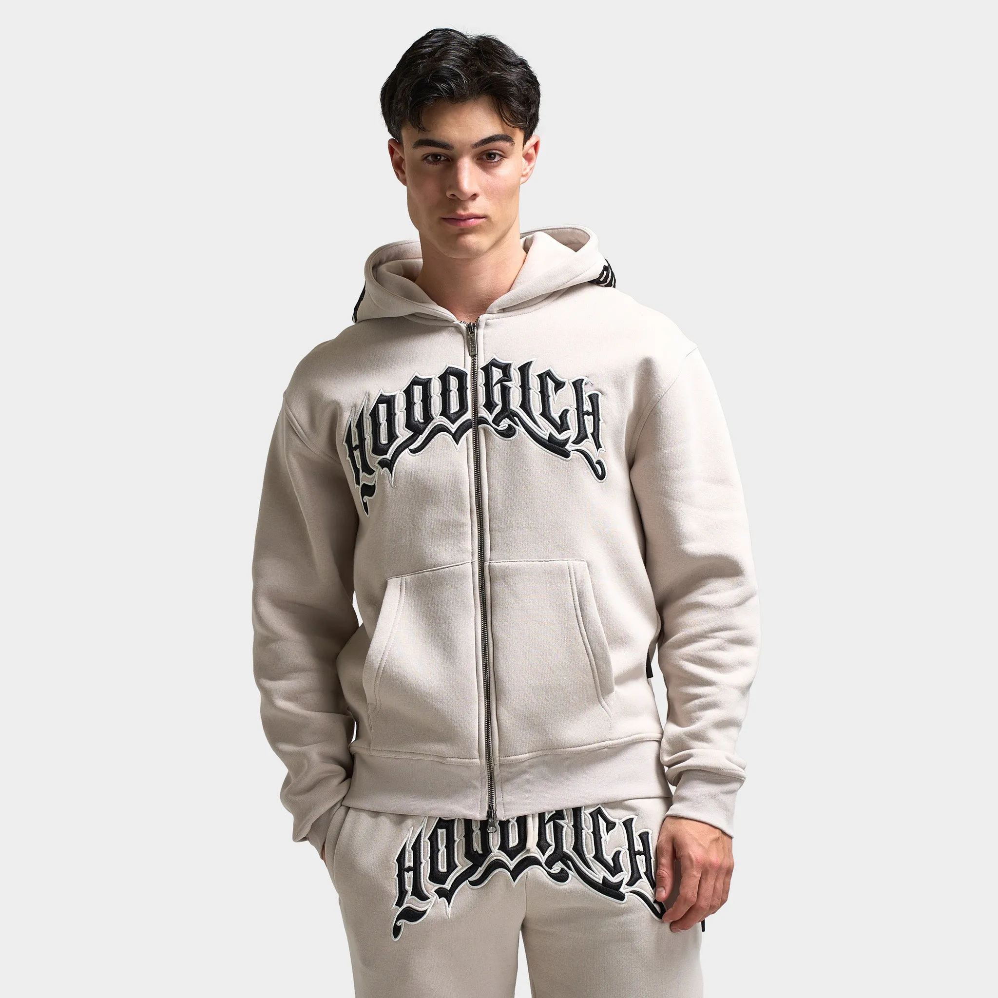Mens Hoodrich Hoodrich Ritual Oversized Zip Up Hoodie Silver Grey / Blanc De Blank - Black