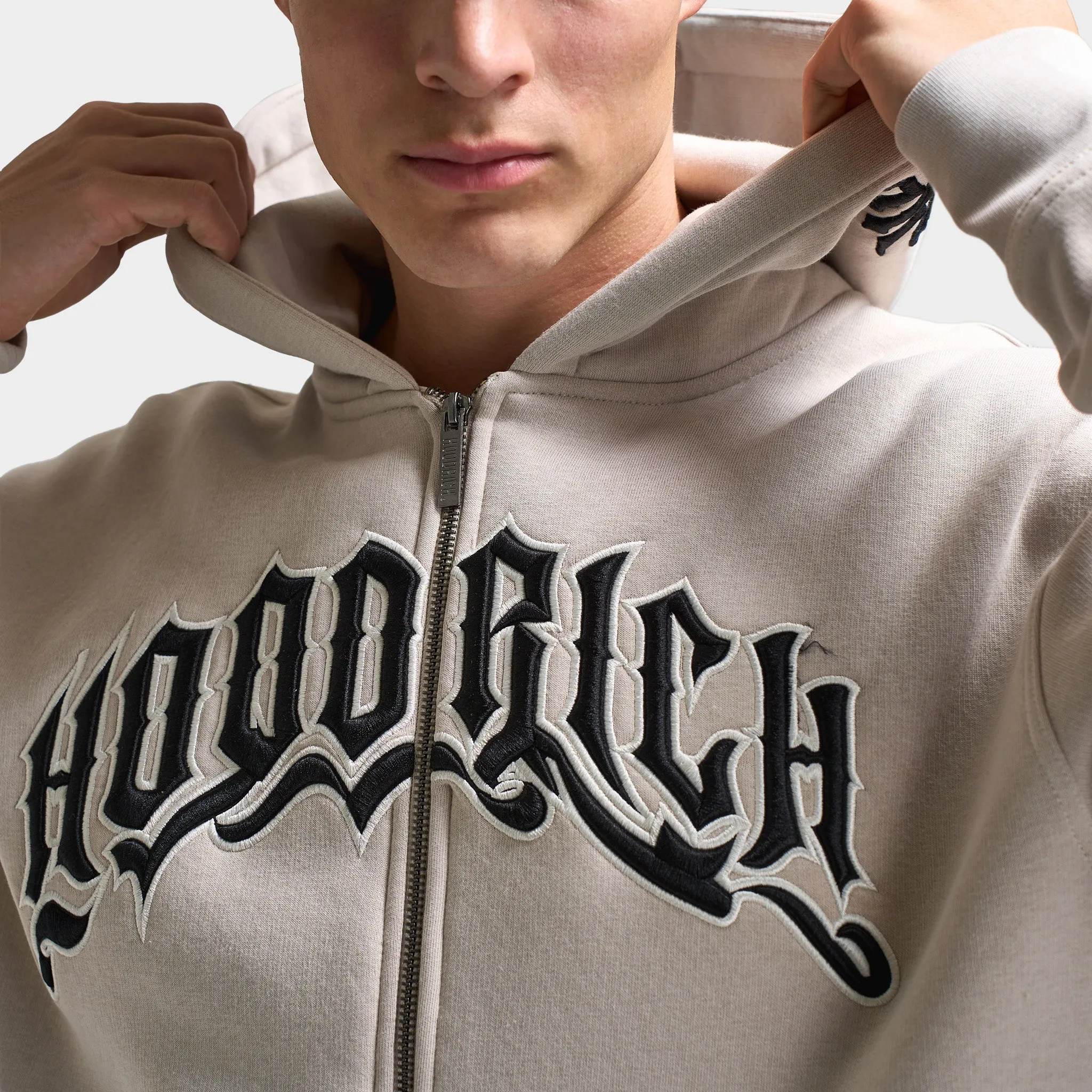 Mens Hoodrich Hoodrich Ritual Oversized Zip Up Hoodie Silver Grey / Blanc De Blank - Black