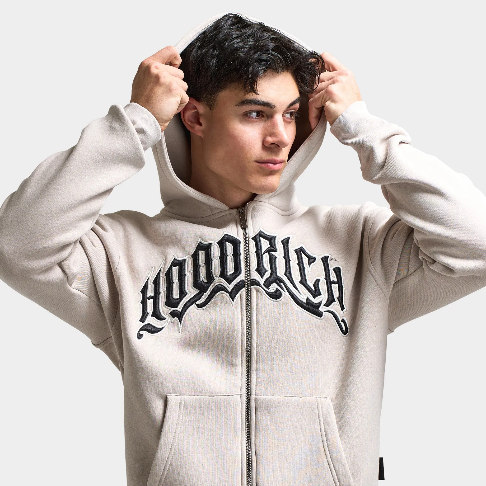 Mens Hoodrich Hoodrich Ritual Oversized Zip Up Hoodie Silver Grey / Blanc De Blank - Black