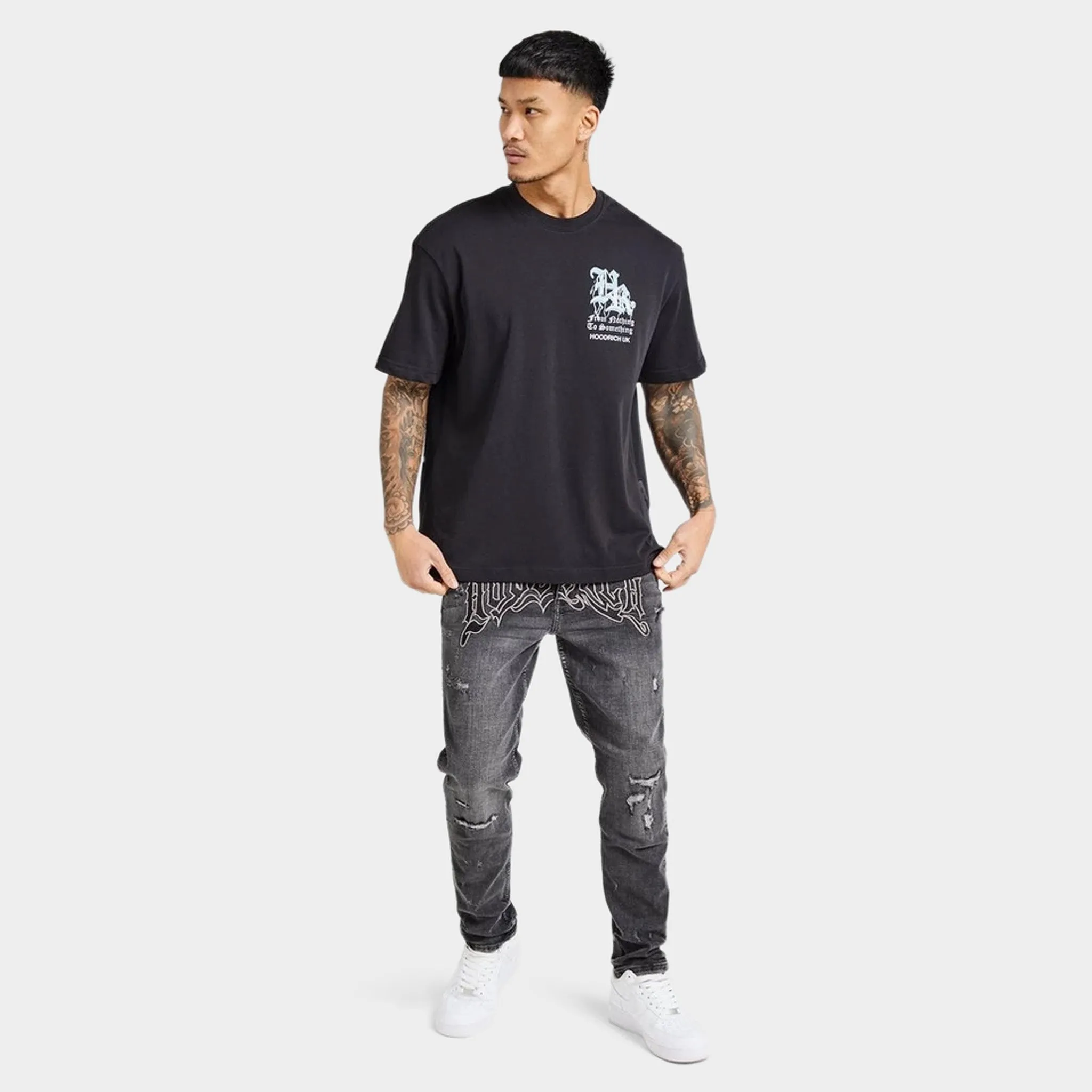 Mens Hoodrich Hoodrich Tornado Oversized Graphic T-Shirt Black / White - Blue