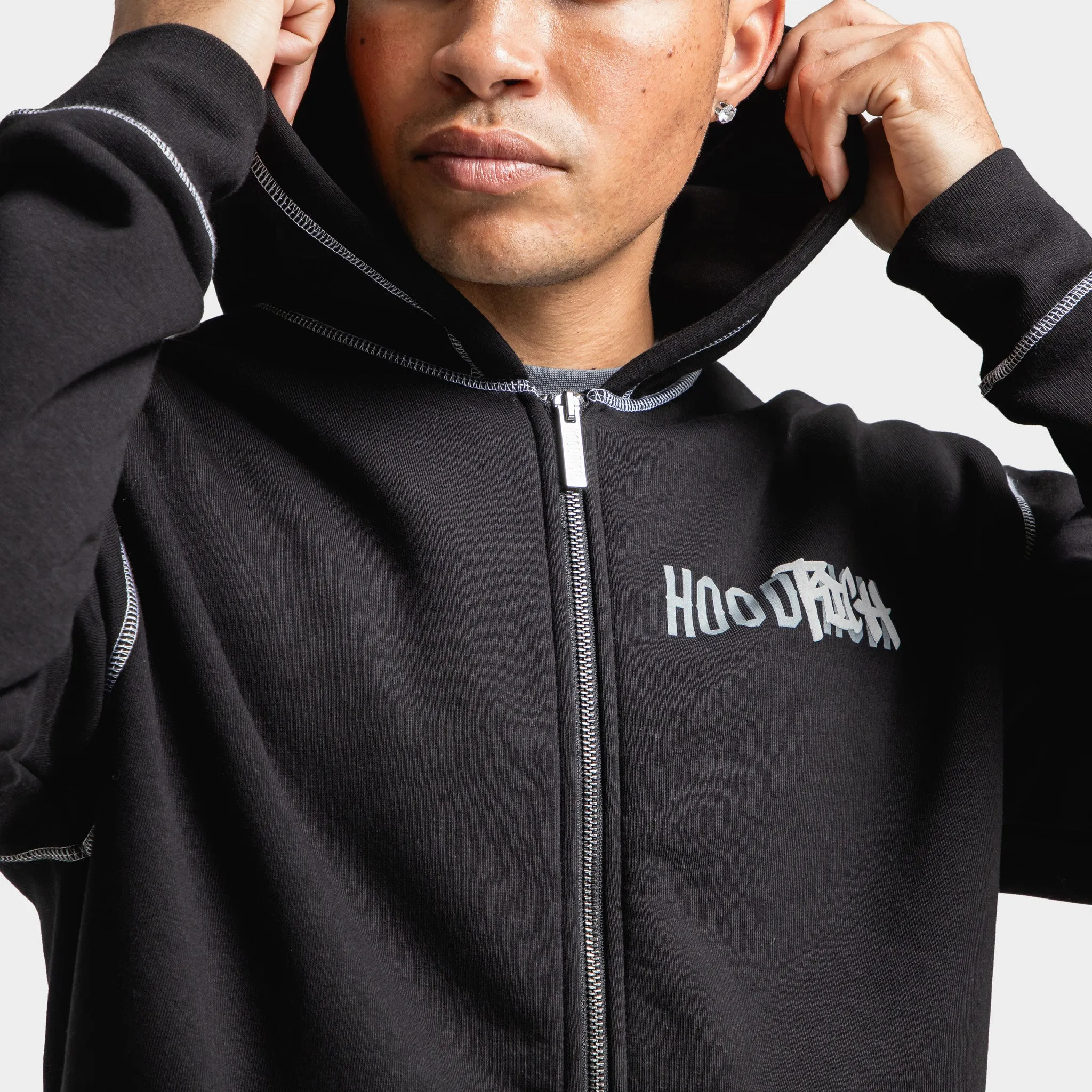 Mens Hoodrich Hoodrich Wandal Zip-through Hoodie Black / Lava Smoke - Quiet Grey
