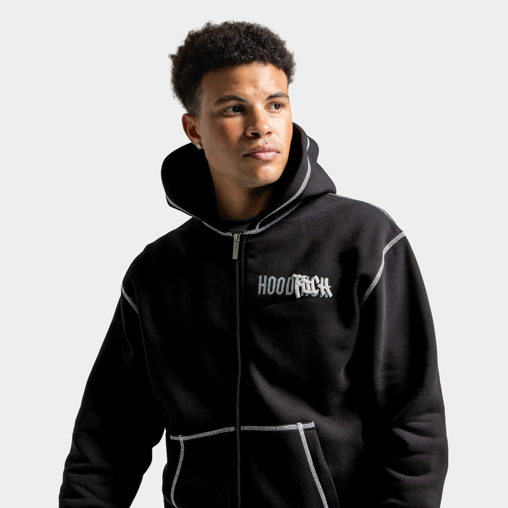 Mens Hoodrich Hoodrich Wandal Zip-through Hoodie Black / Lava Smoke - Quiet Grey