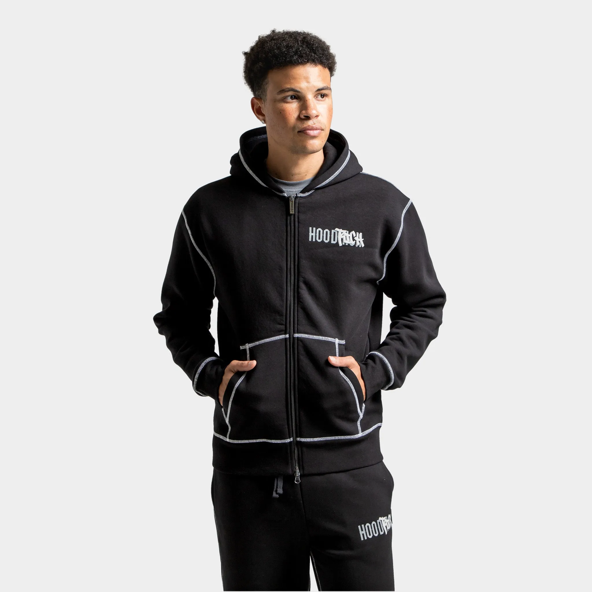 Mens Hoodrich Hoodrich Wandal Zip-through Hoodie Black / Lava Smoke - Quiet Grey