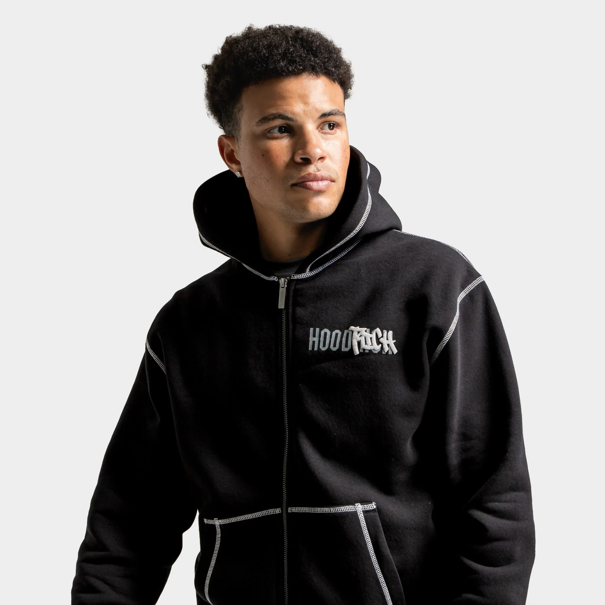 Mens Hoodrich Hoodrich Wandal Zip-through Hoodie Black / Lava Smoke - Quiet Grey