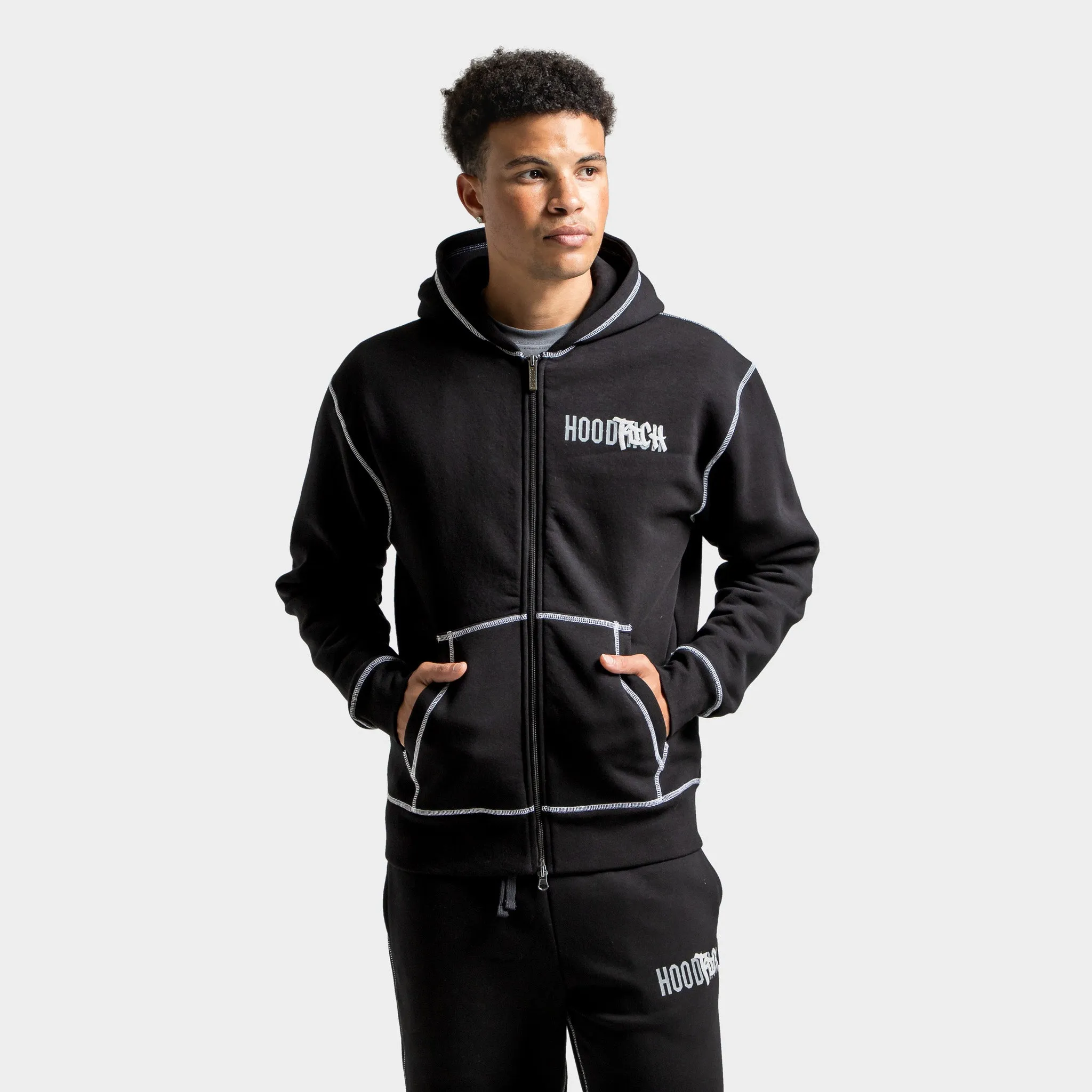 Mens Hoodrich Hoodrich Wandal Zip-through Hoodie Black / Lava Smoke - Quiet Grey