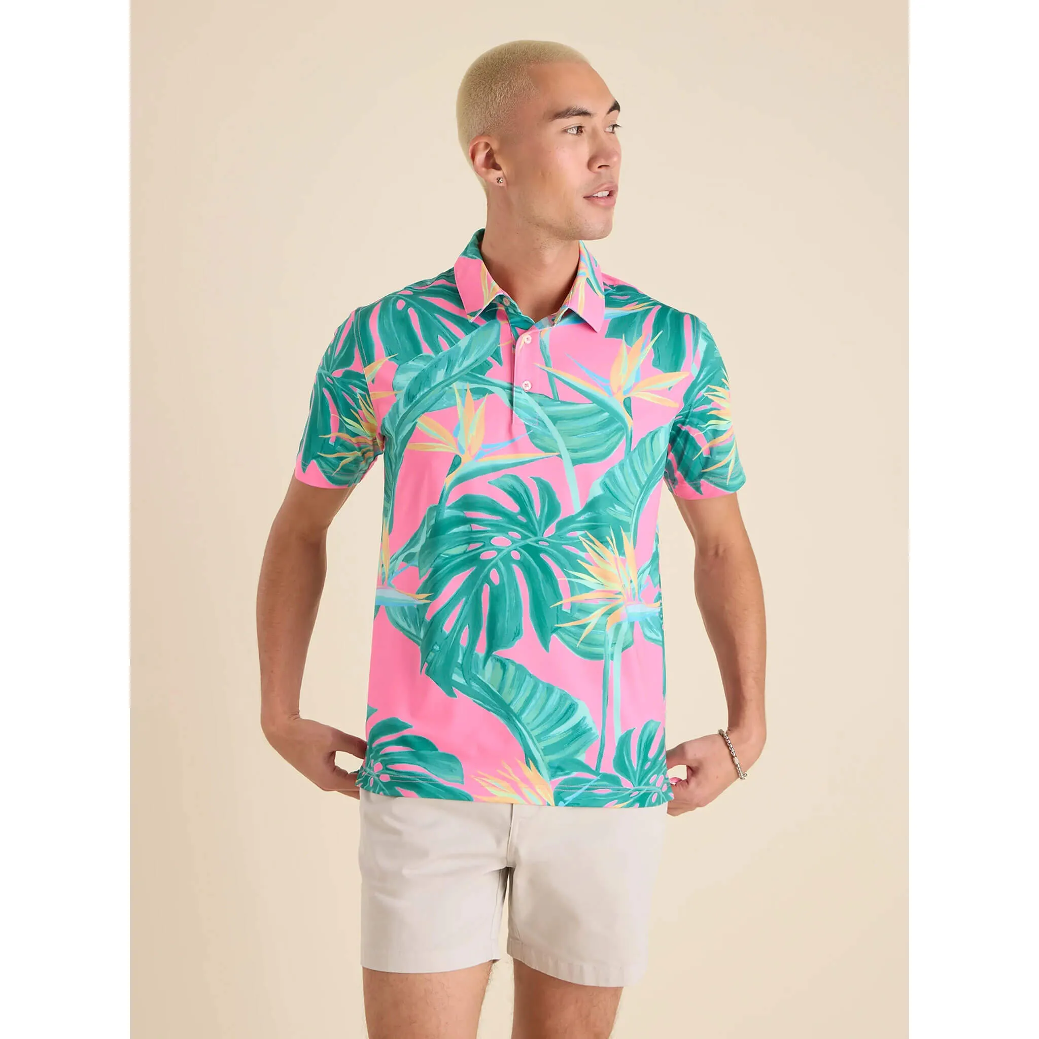 Mens Johnnie-O Chubbies The Birds of Paradise Performance Polo Shirt - Bright Pink
