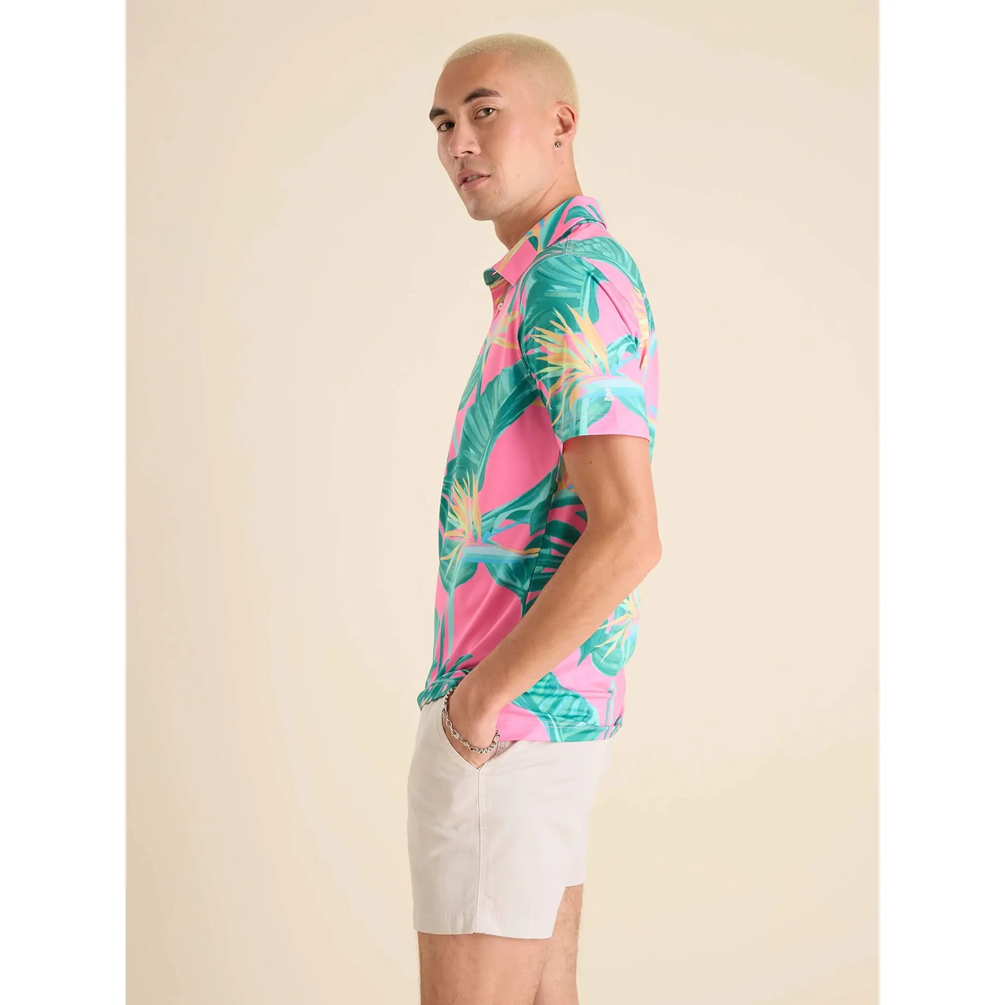 Mens Johnnie-O Chubbies The Birds of Paradise Performance Polo Shirt - Bright Pink