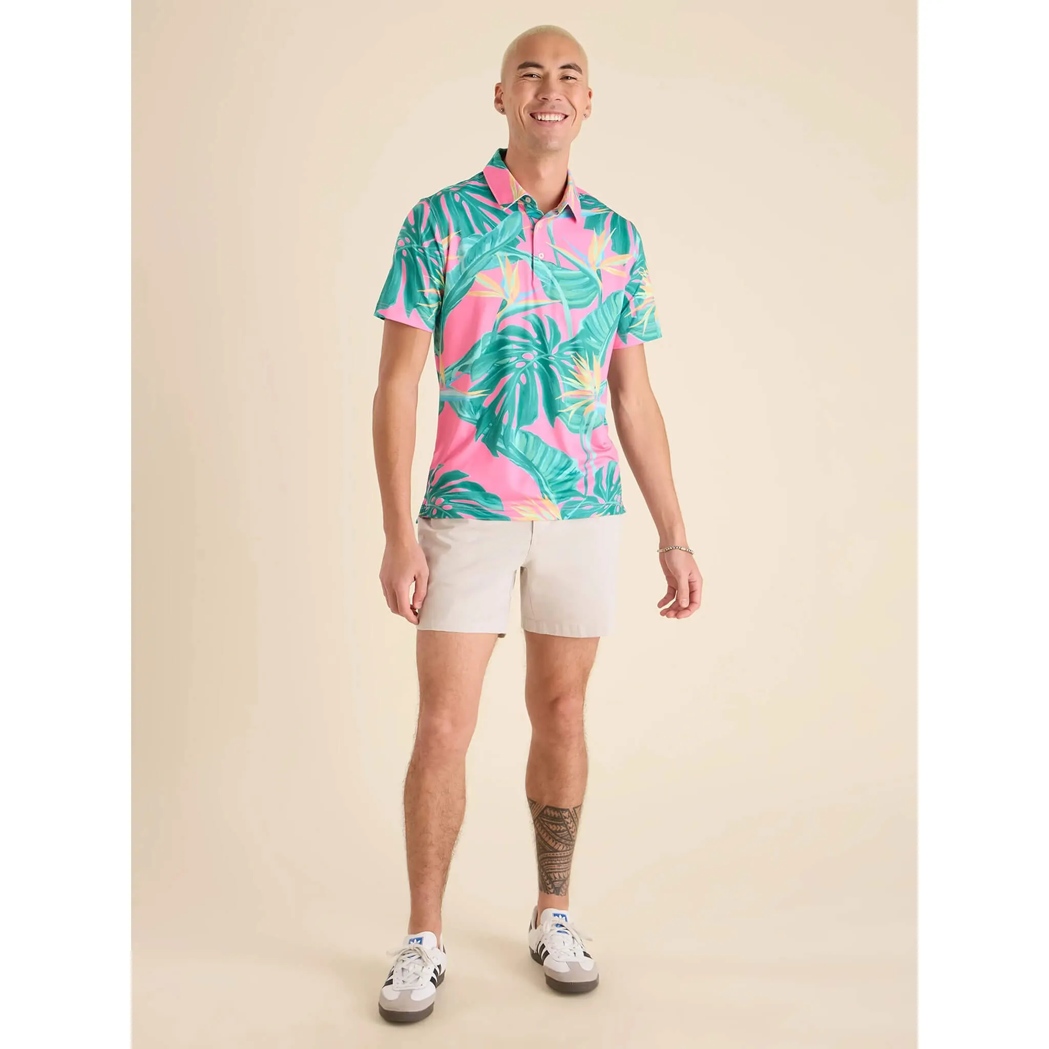 Mens Johnnie-O Chubbies The Birds of Paradise Performance Polo Shirt - Bright Pink