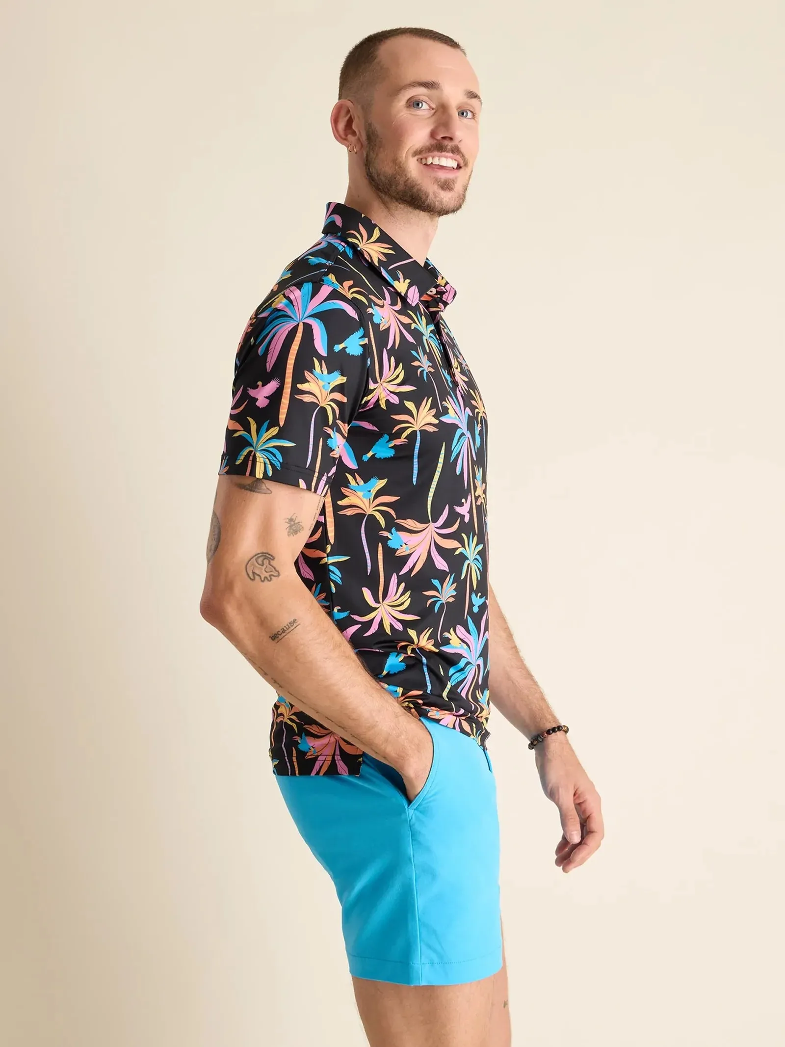 Mens Johnnie-O Chubbies The Black Light Night Performance Polo Shirt - Black - Pattern Base (Plaids)
