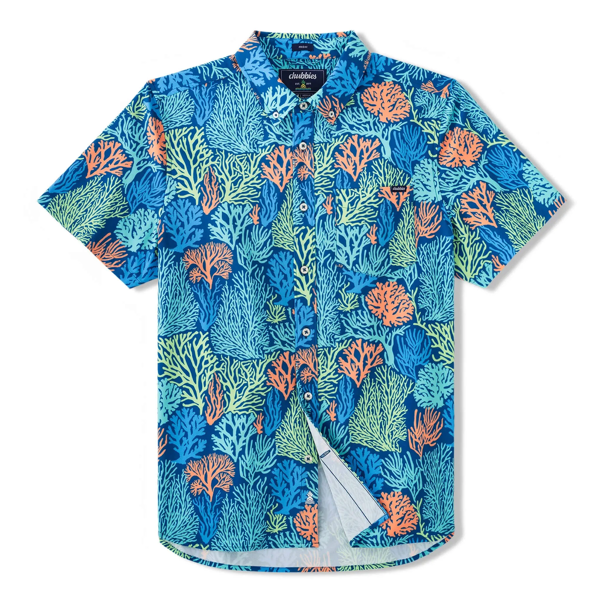 Mens Johnnie-O Chubbies The Coral Quarrel Performance Short Sleeve Sport Shirt - Bright Blue