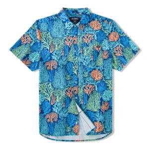 Mens Johnnie-O Chubbies The Coral Quarrel Performance Short Sleeve Sport Shirt - Bright Blue