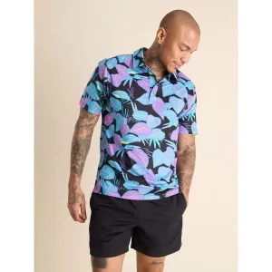 Mens Johnnie-O Chubbies The Fluorescent Funk Performance Polo Shirt - Black - Pattern Base (Plaids)