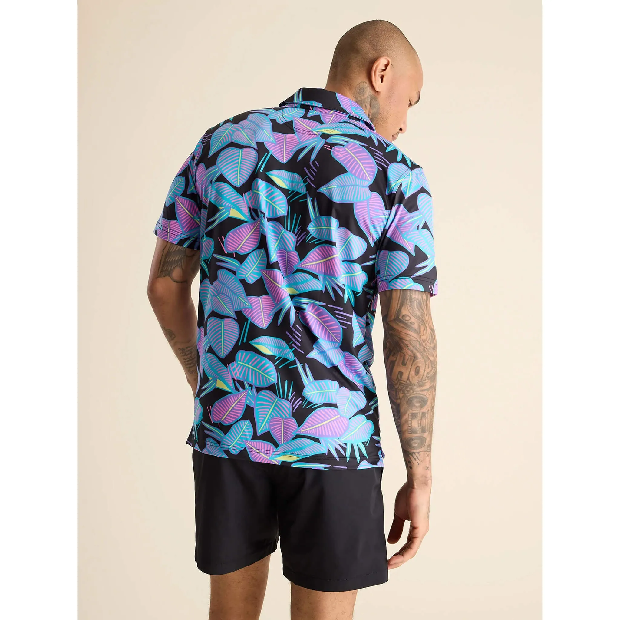 Mens Johnnie-O Chubbies The Fluorescent Funk Performance Polo Shirt - Black - Pattern Base (Plaids)