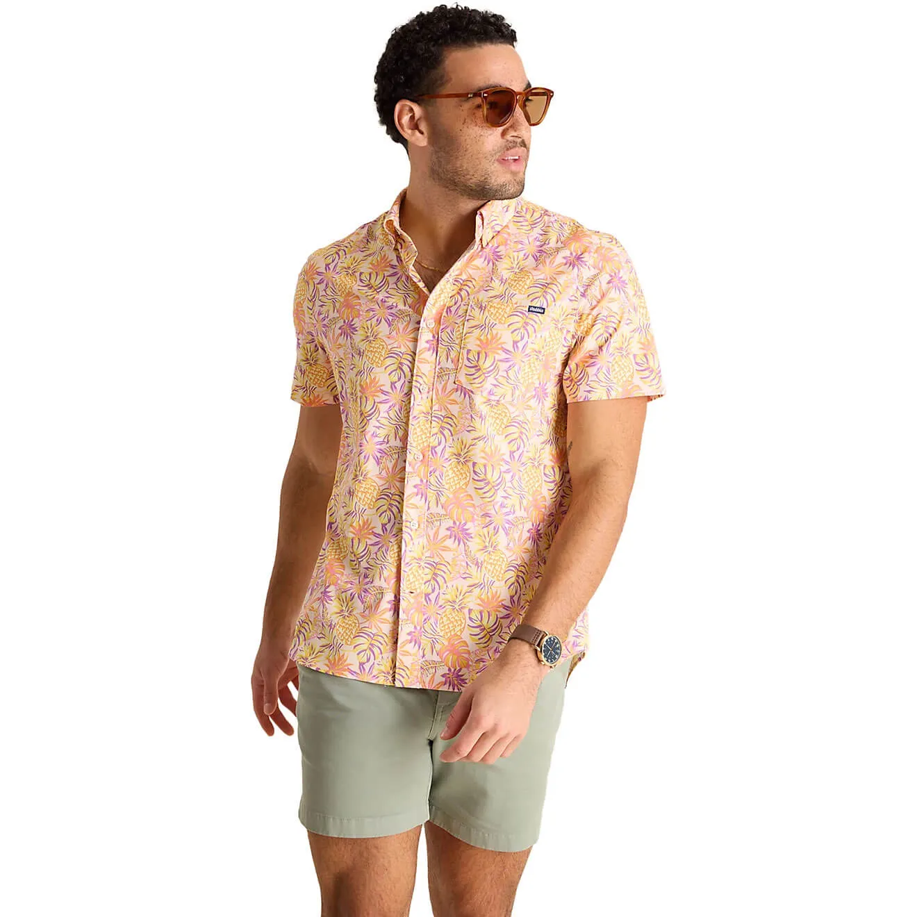 Mens Johnnie-O Chubbies The Fool Me Once Performance Short Sleeve Sport Shirt - Medium Orange