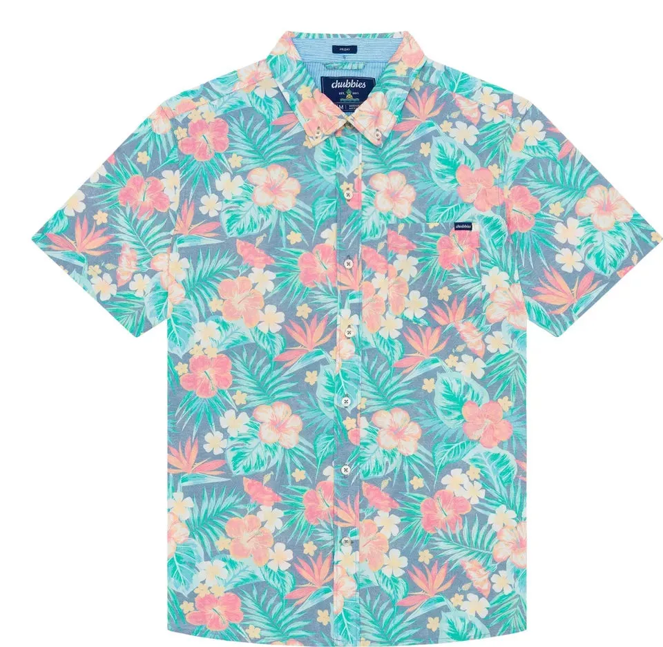 Mens Johnnie-O Chubbies The Life in Paradise Short Sleeve Sport Shirt - Navy