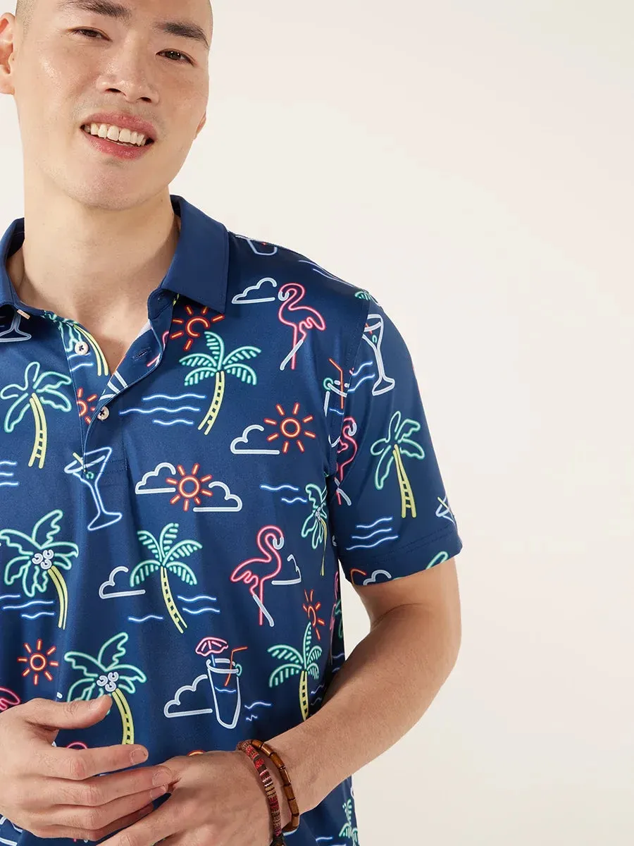 Mens Johnnie-O Chubbies The Neon Light Performance Polo Shirt - Navy