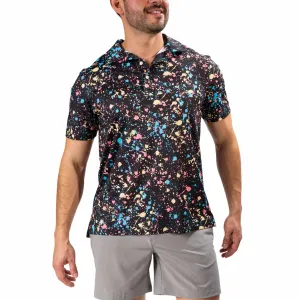 Mens Johnnie-O Chubbies The Paint Drips Performance Polo Shirt - Black - Pattern Base (Plaids)