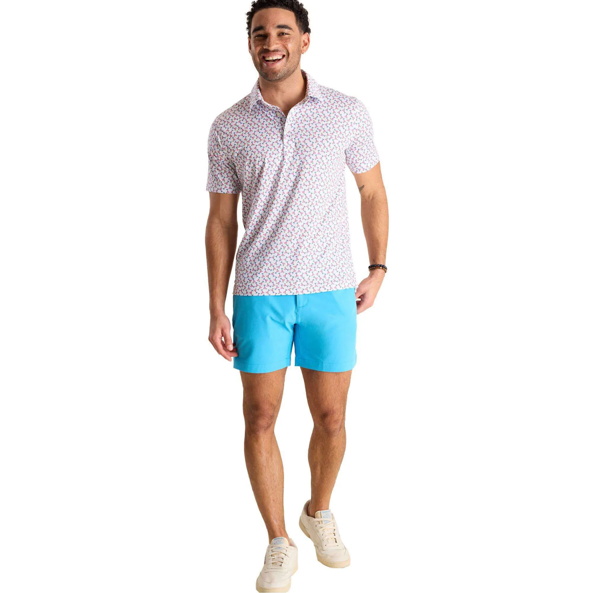 Mens Johnnie-O Chubbies The Shaken, Not Stirred Performance Polo Shirt - Optic White - Pattern Base (Includes Plaids)