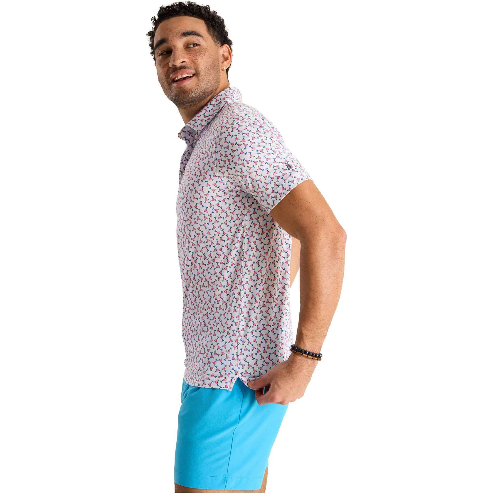 Mens Johnnie-O Chubbies The Shaken, Not Stirred Performance Polo Shirt - Optic White - Pattern Base (Includes Plaids)