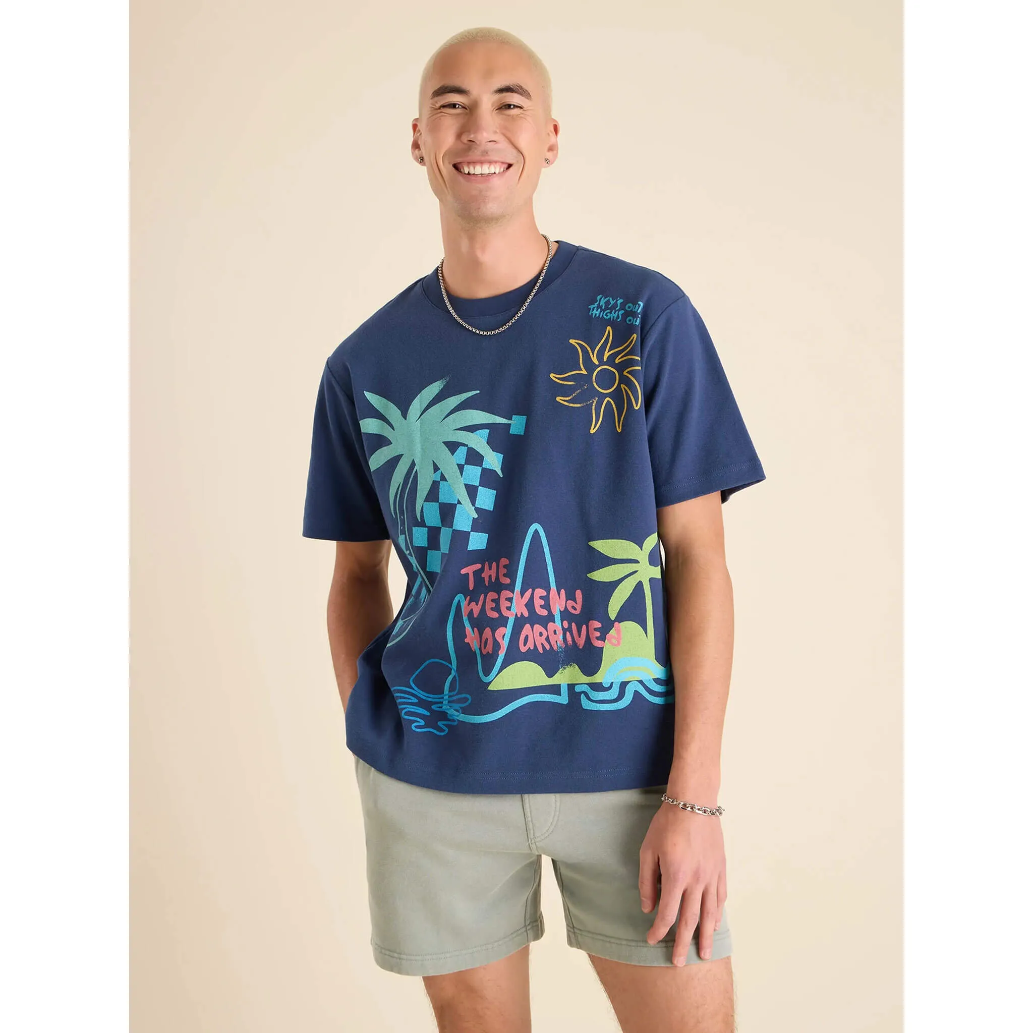Mens Johnnie-O Chubbies The Sketchy Oversized T-Shirt - Navy