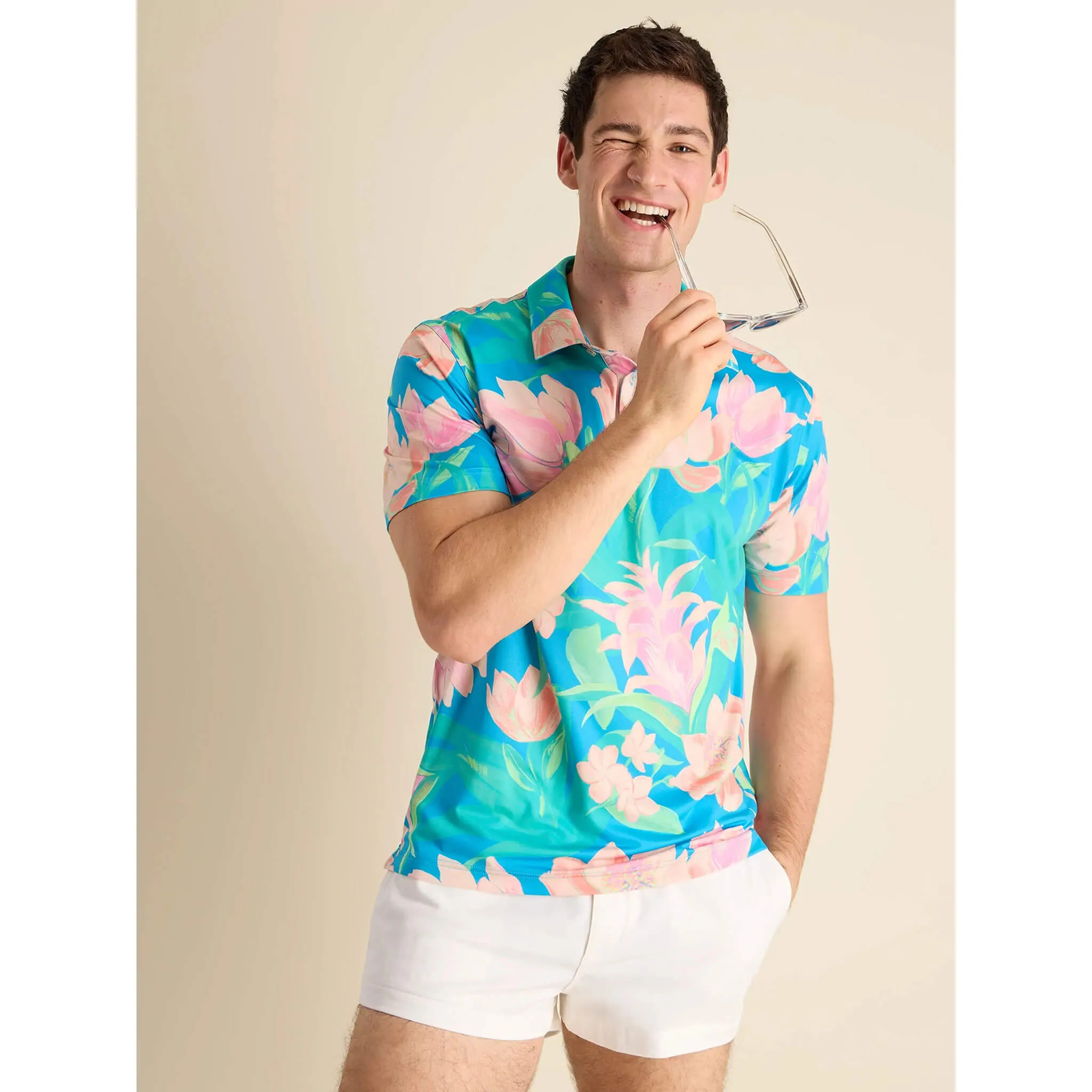 Mens Johnnie-O Chubbies The Stop & Smell The Roses Performance Polo Shirt - Bright Blue
