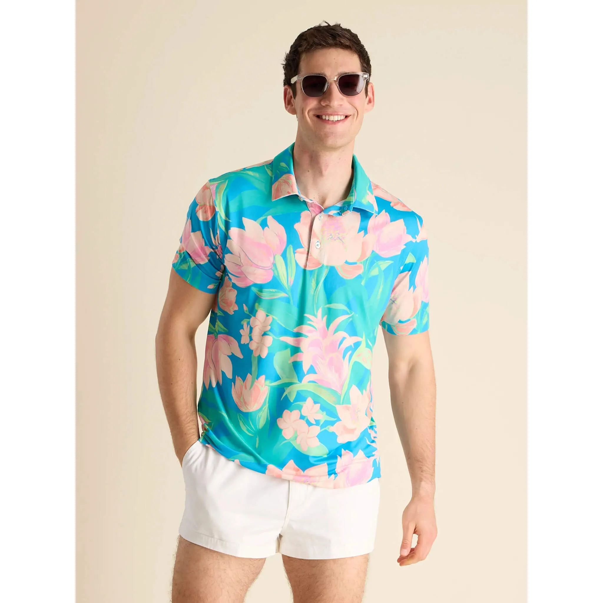 Mens Johnnie-O Chubbies The Stop & Smell The Roses Performance Polo Shirt - Bright Blue