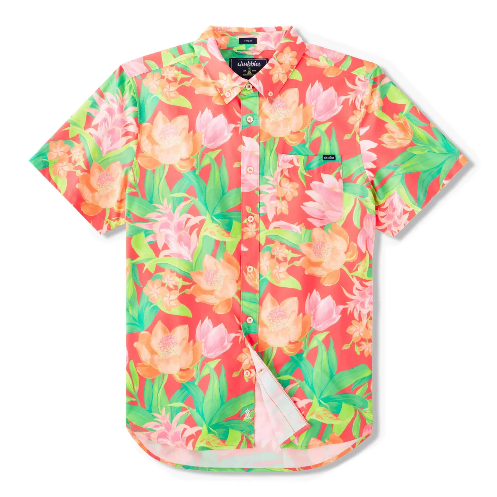 Mens Johnnie-O Chubbies The Tropic Like It's Hot Performance Short Sleeve Sport Shirt - Coral
