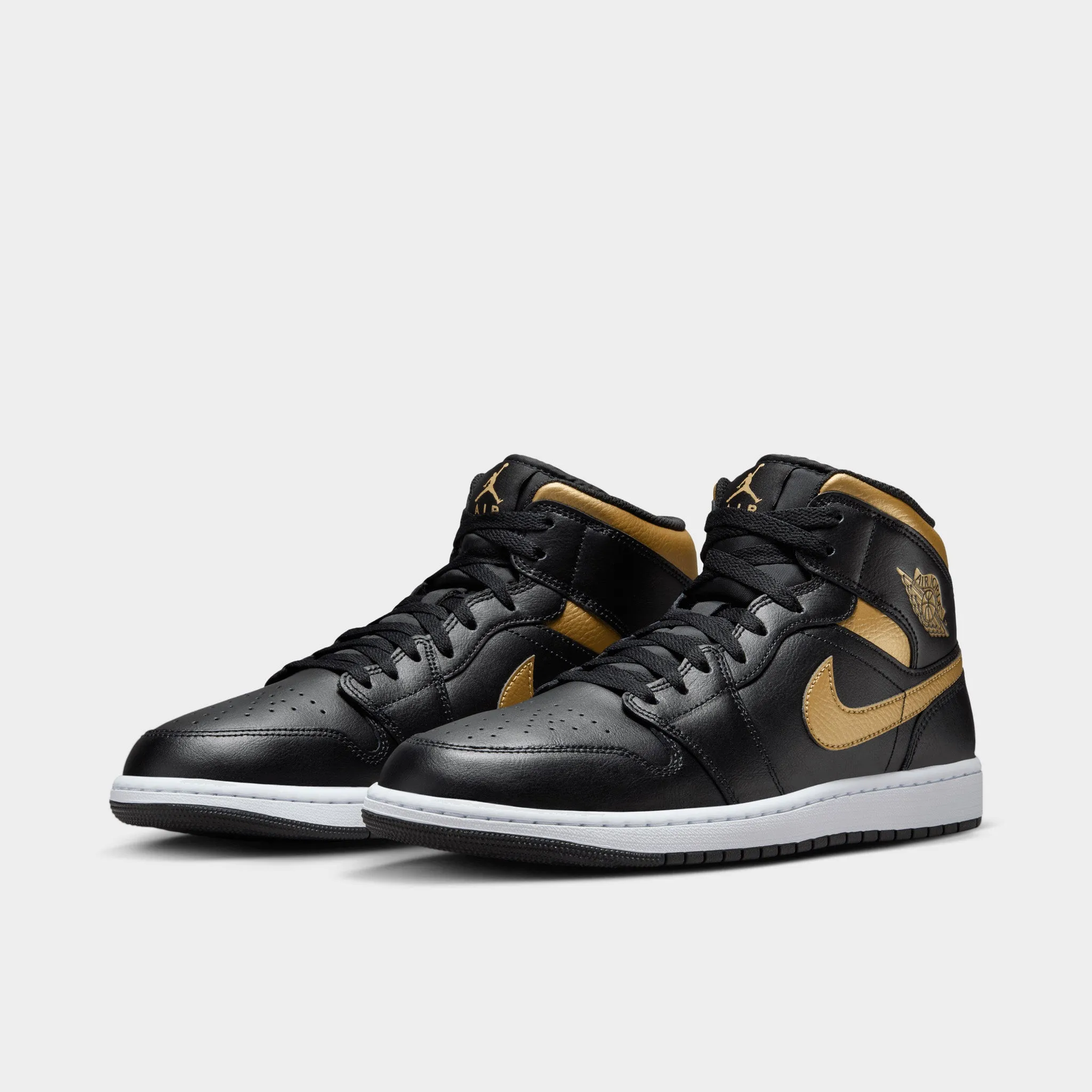 Mens Jordan Jordan 1 Mid Black / Metallic Gold - White