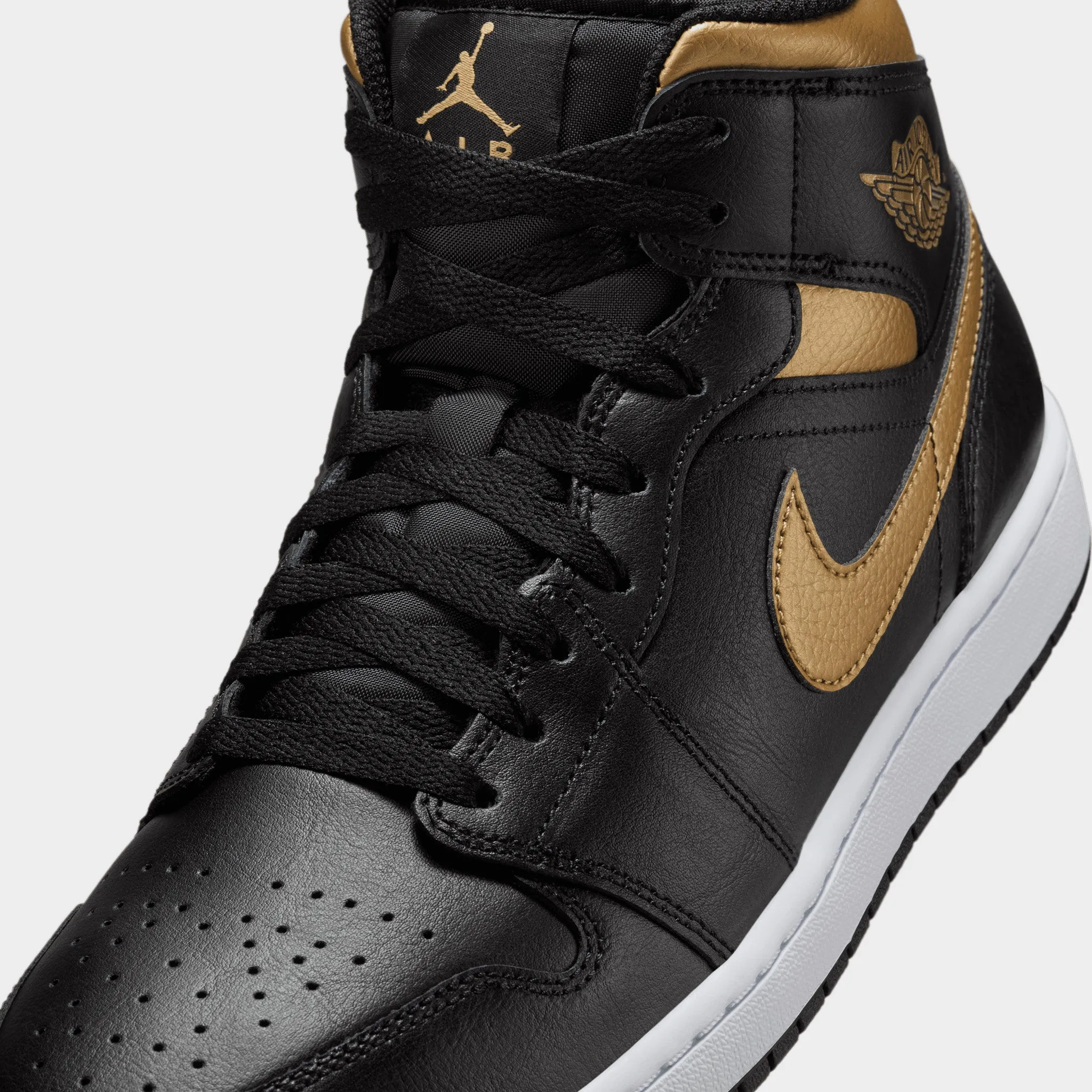 Mens Jordan Jordan 1 Mid Black / Metallic Gold - White
