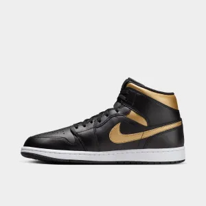 Mens Jordan Jordan 1 Mid Black / Metallic Gold - White