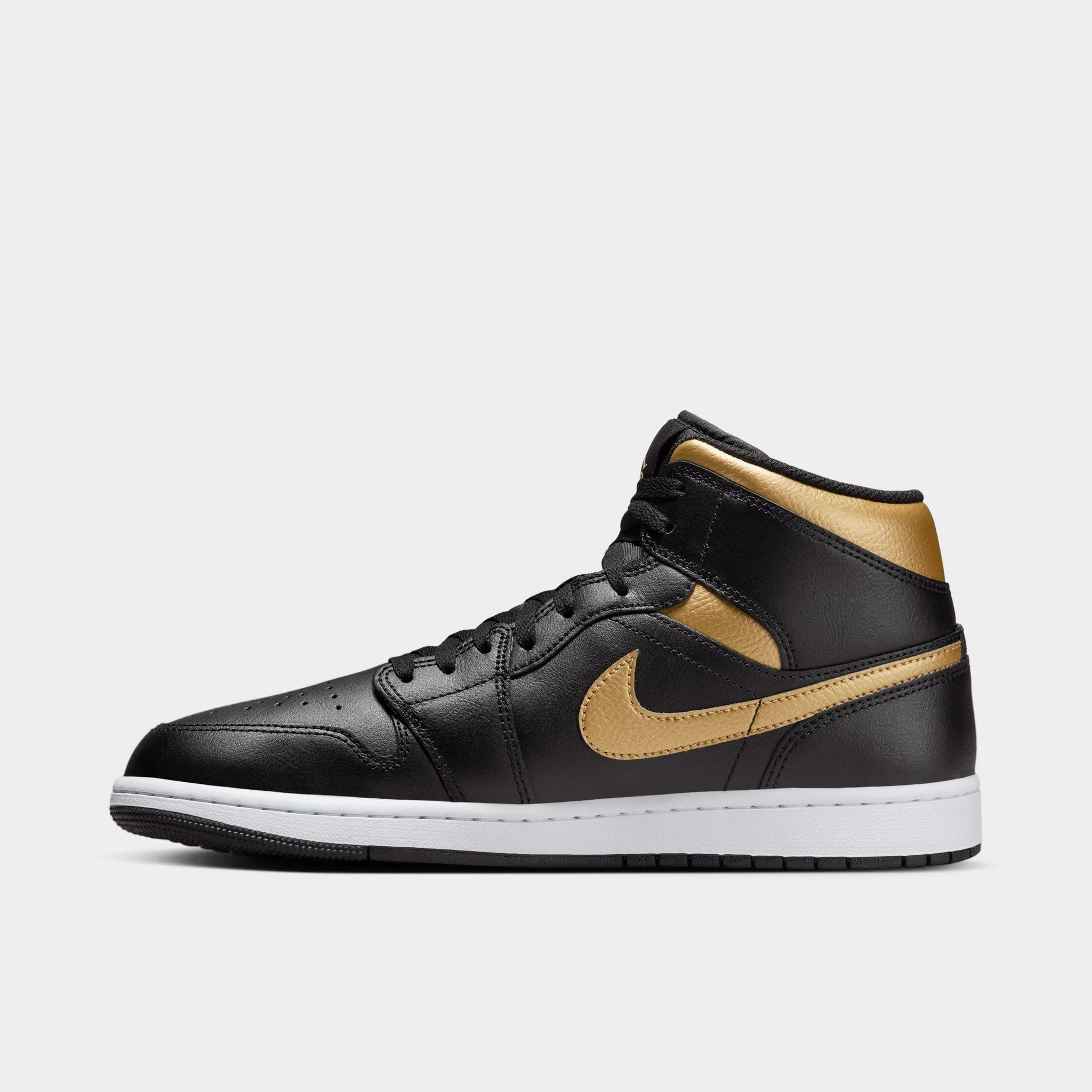 Mens Jordan Jordan 1 Mid Black / Metallic Gold - White