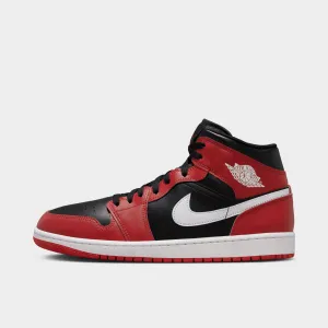 Mens Jordan Jordan 1 Mid Black / White - Gym Red