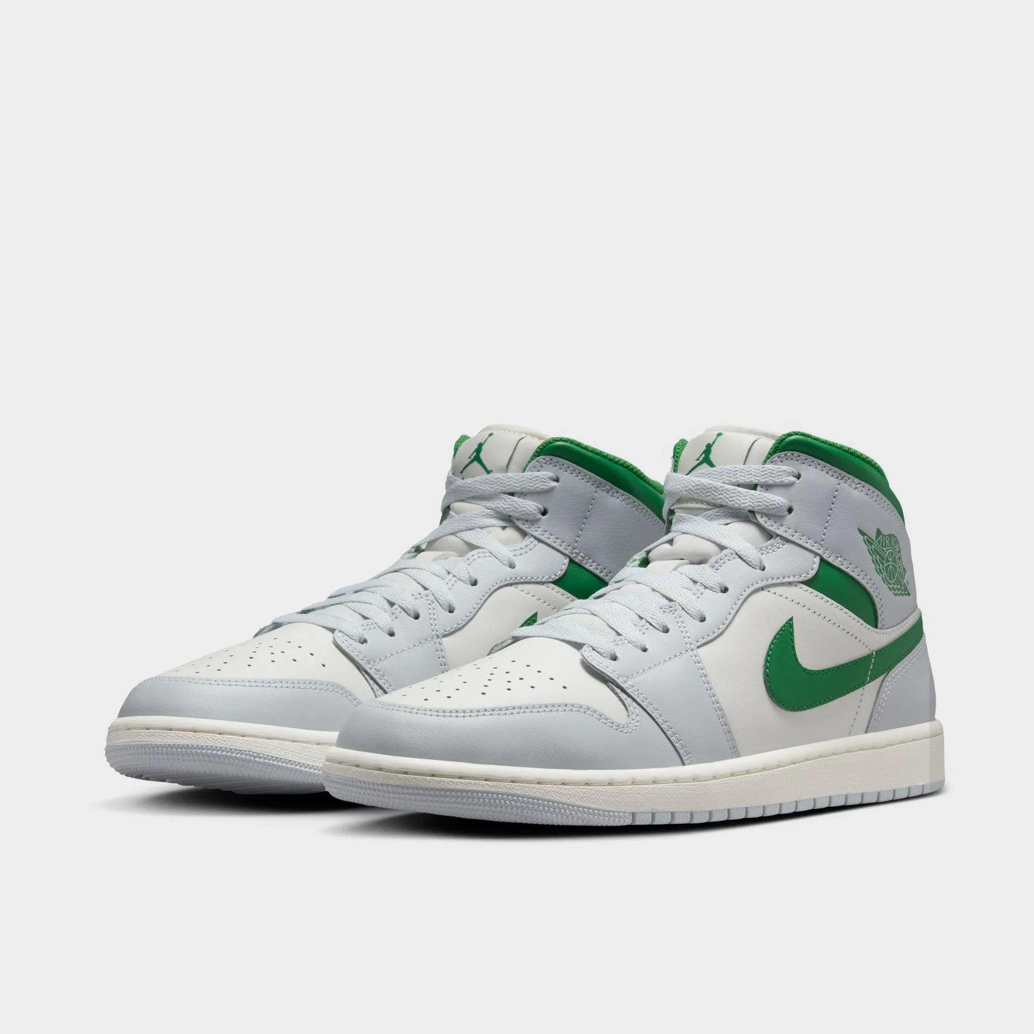 Mens Jordan Jordan 1 Mid Summit White / Pine Green - Pure Platinum