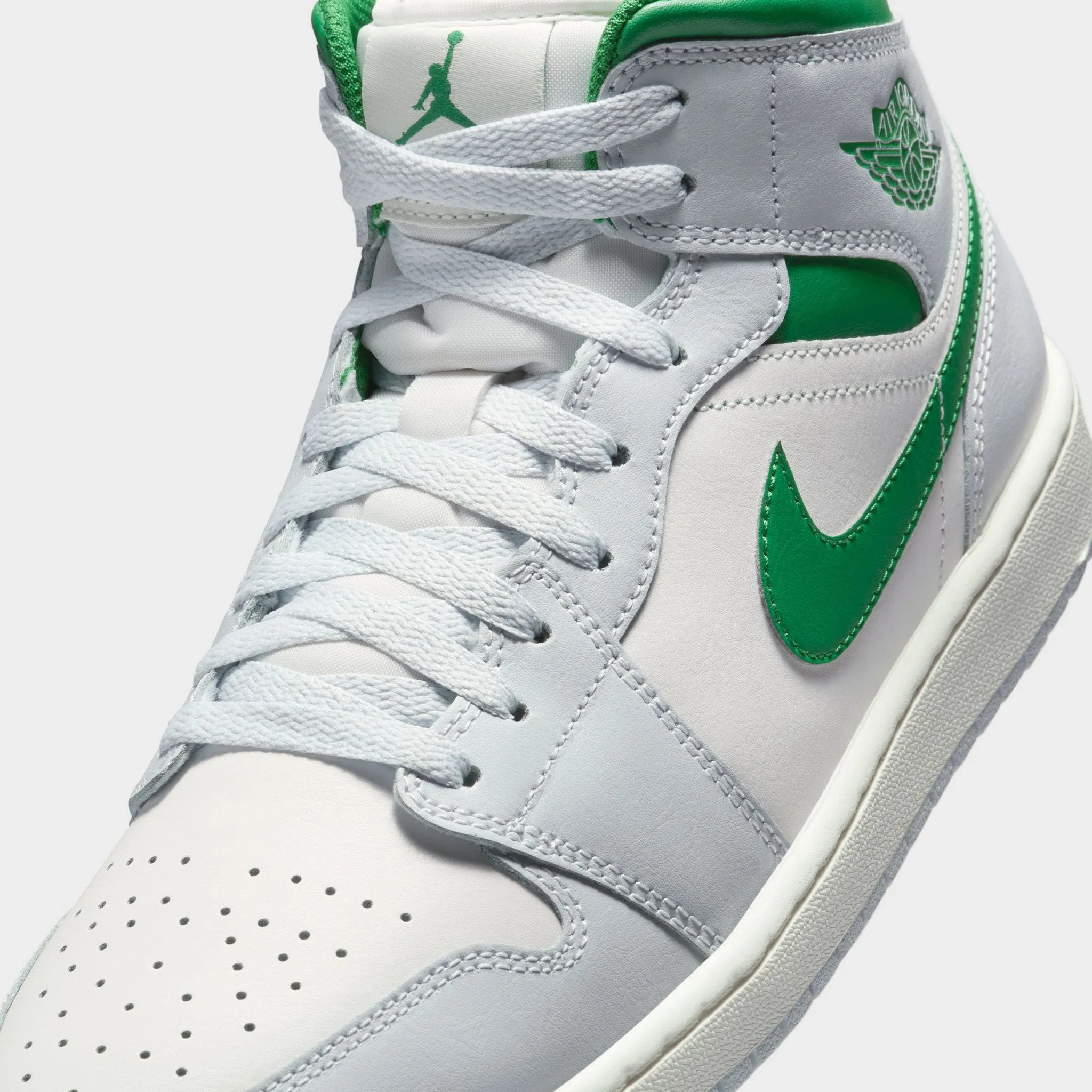 Mens Jordan Jordan 1 Mid Summit White / Pine Green - Pure Platinum