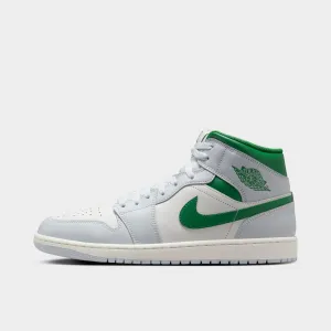 Mens Jordan Jordan 1 Mid Summit White / Pine Green - Pure Platinum