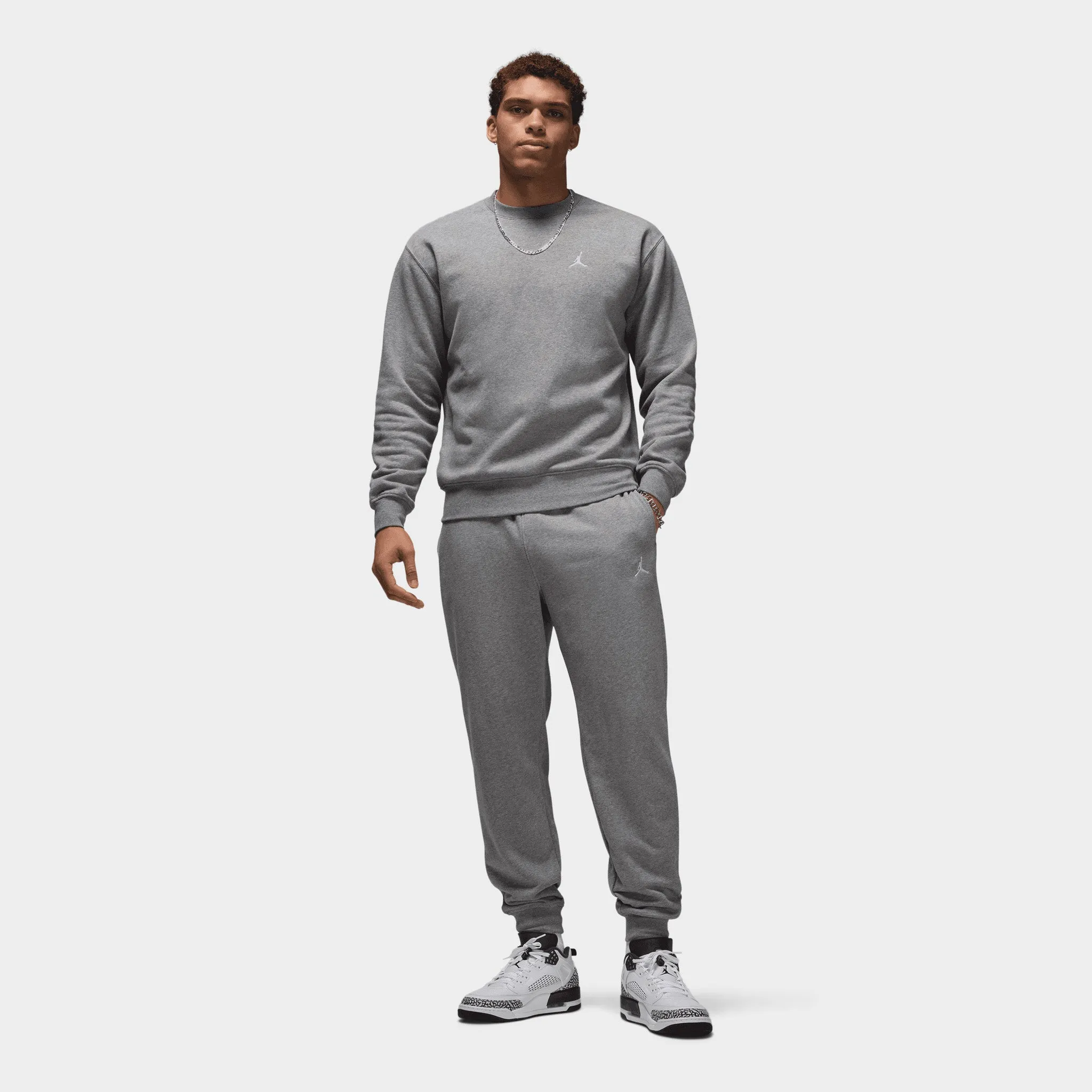 Mens Jordan Jordan Brooklyn Fleece Crewneck Carbon Heather / White