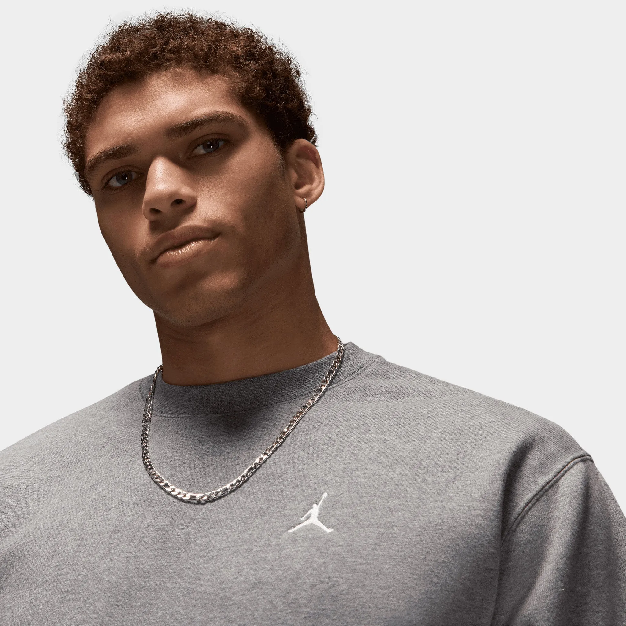 Mens Jordan Jordan Brooklyn Fleece Crewneck Carbon Heather / White