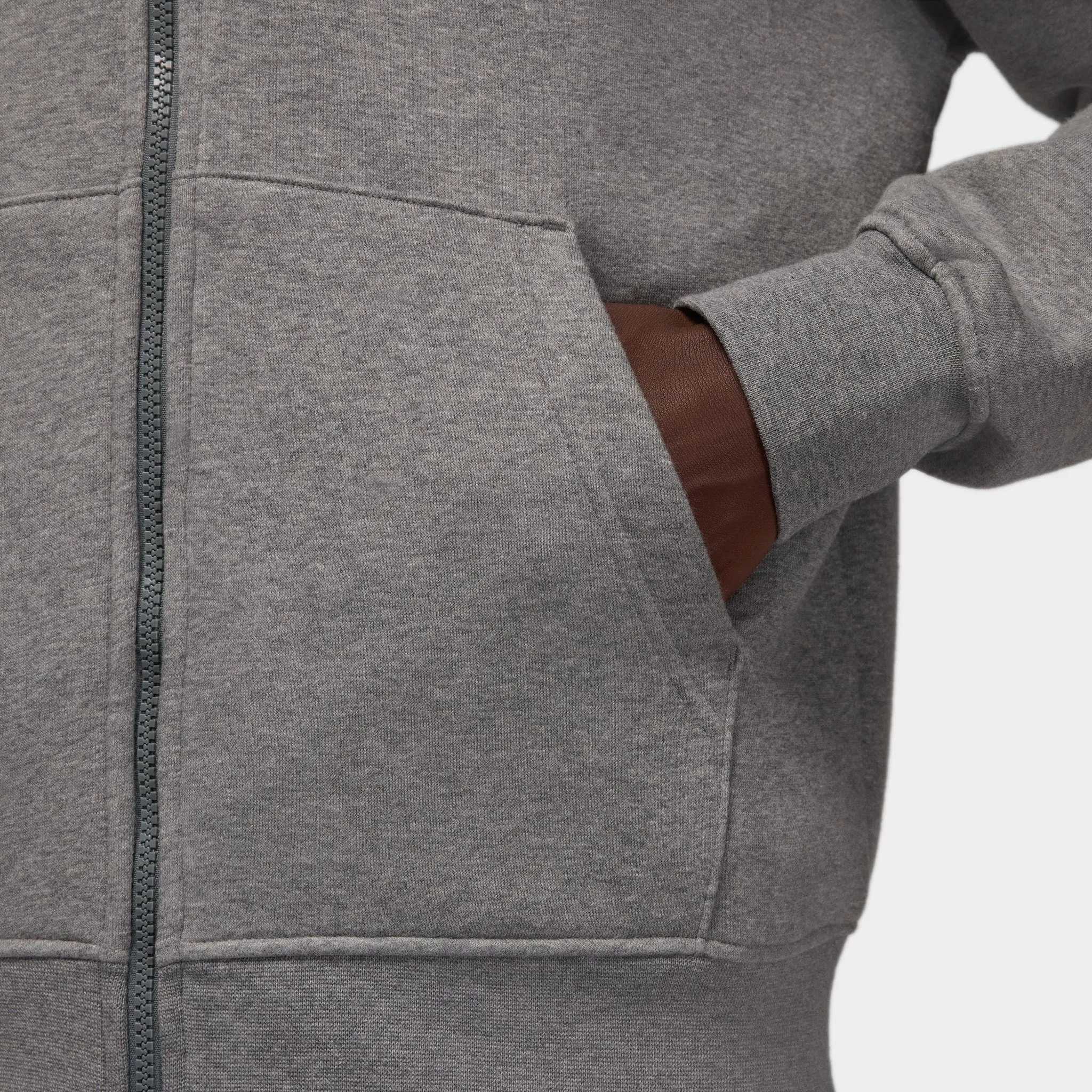 Mens Jordan Jordan Brooklyn Fleece Full Zip Hoodie Carbon Heather / White