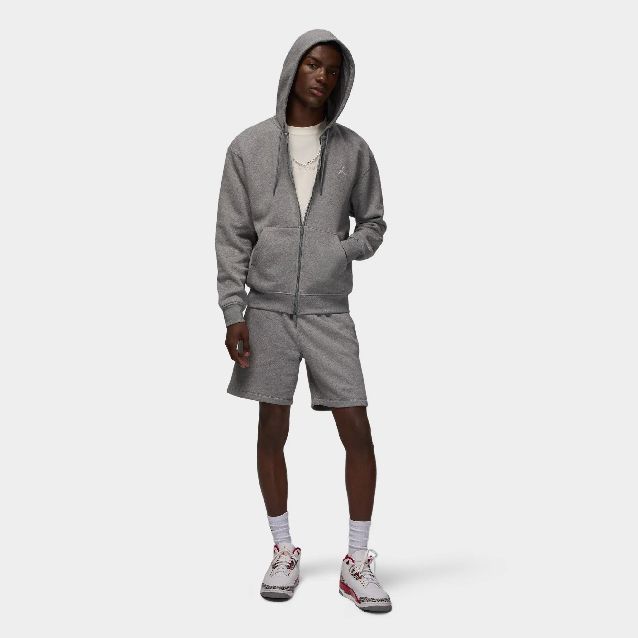 Mens Jordan Jordan Brooklyn Fleece Full Zip Hoodie Carbon Heather / White