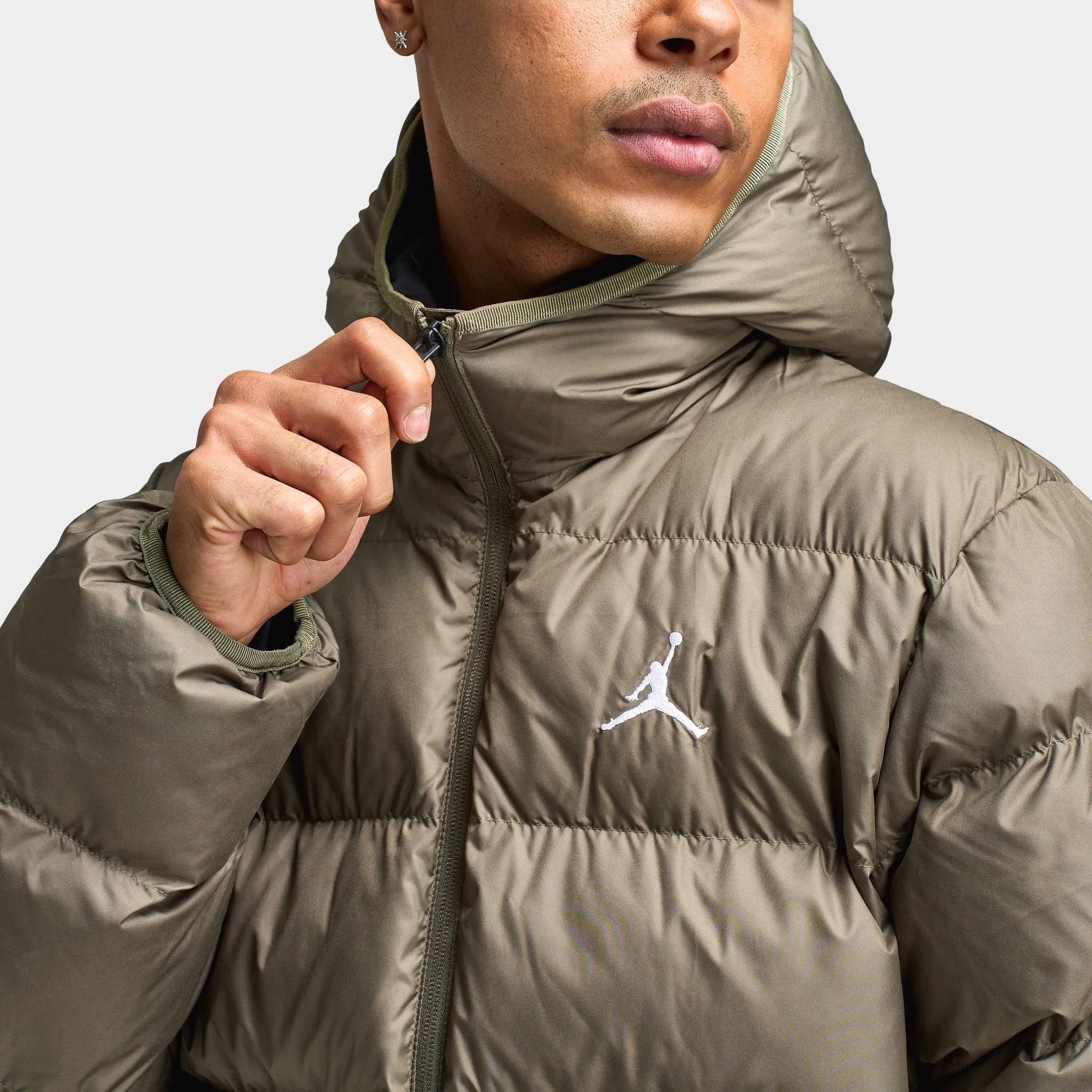 Mens Jordan Jordan Brooklyn Puffer Jacket Medium Olive / Black