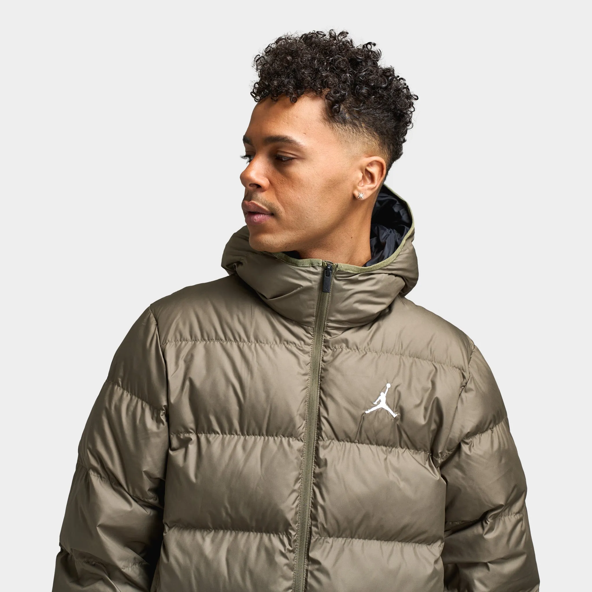 Mens Jordan Jordan Brooklyn Puffer Jacket Medium Olive / Black