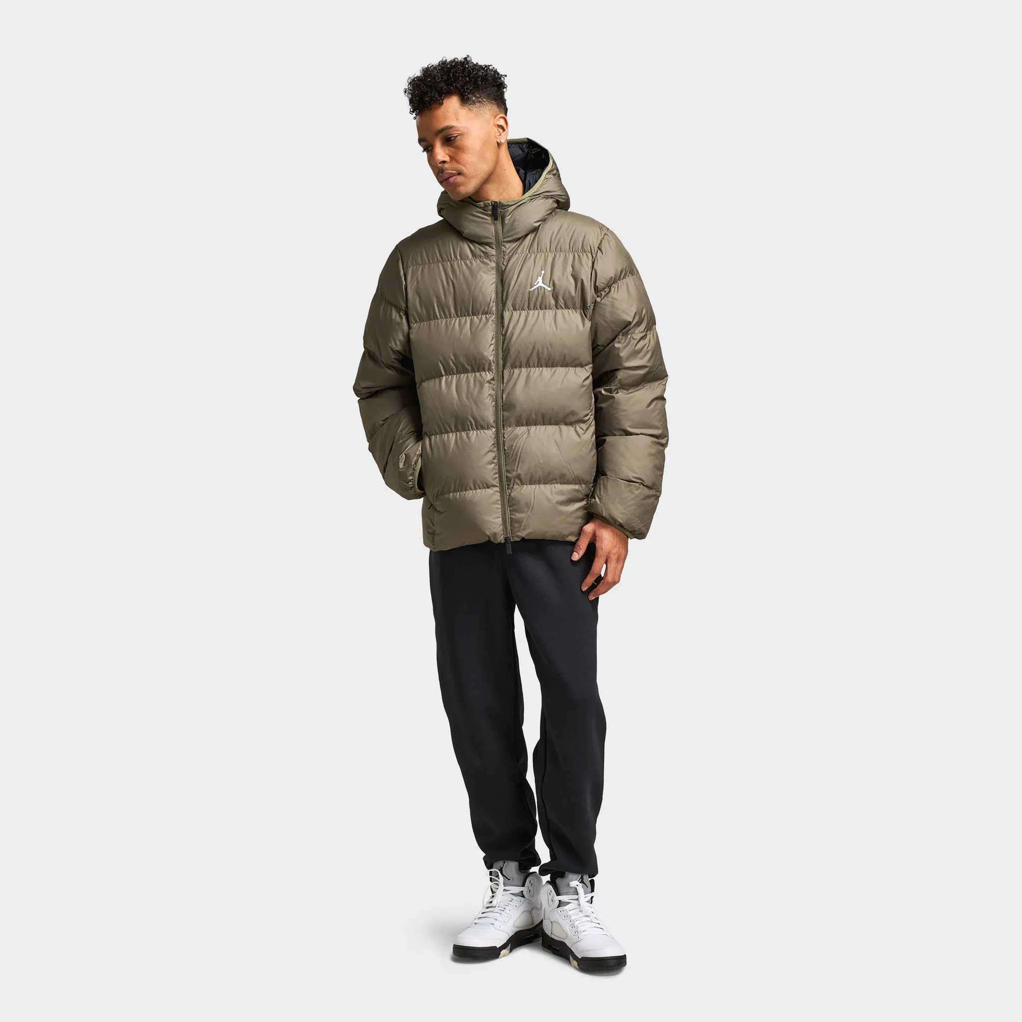 Mens Jordan Jordan Brooklyn Puffer Jacket Medium Olive / Black