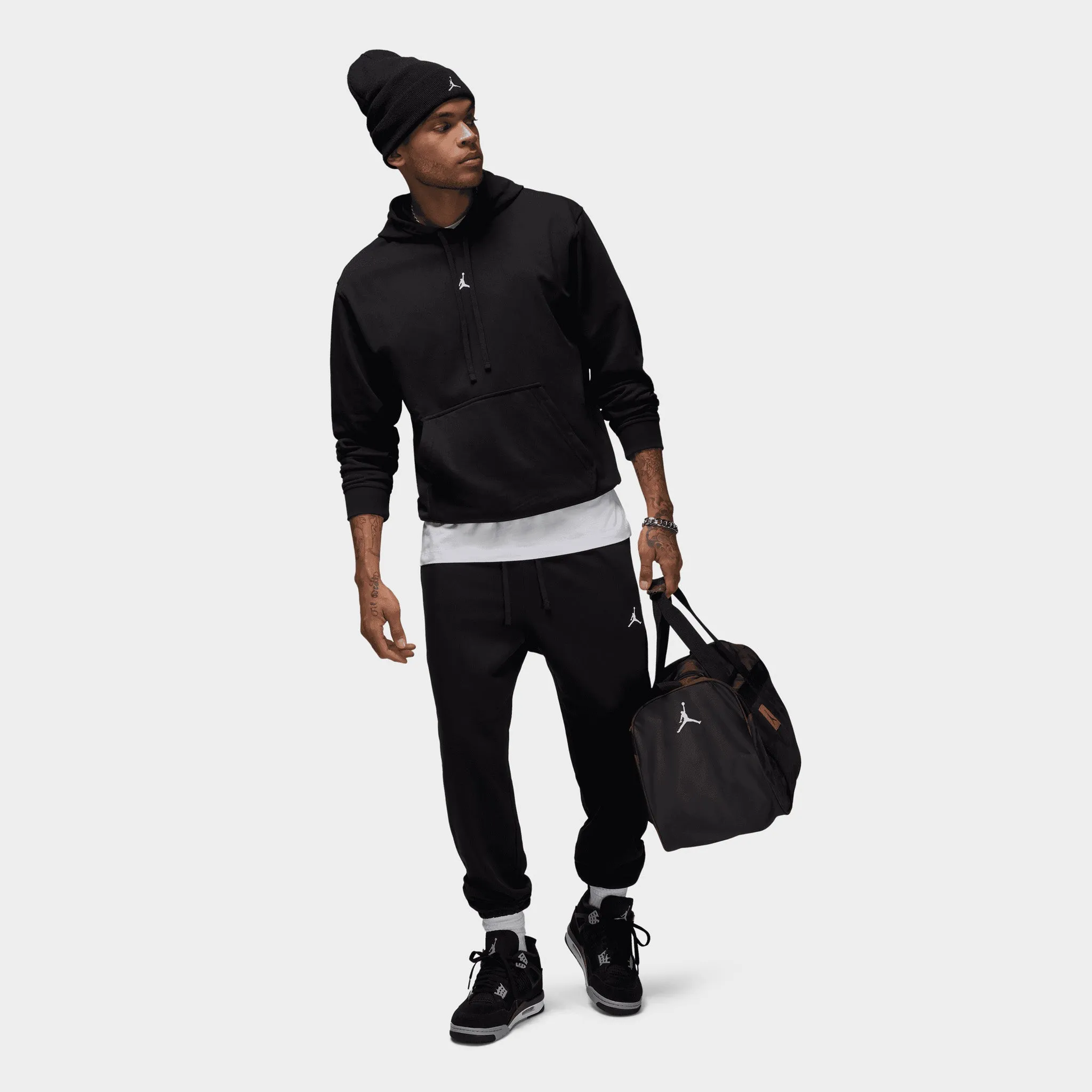 Mens Jordan Jordan Dri-FIT Sport Crossover Fleece Pullover Hoodie Black / White