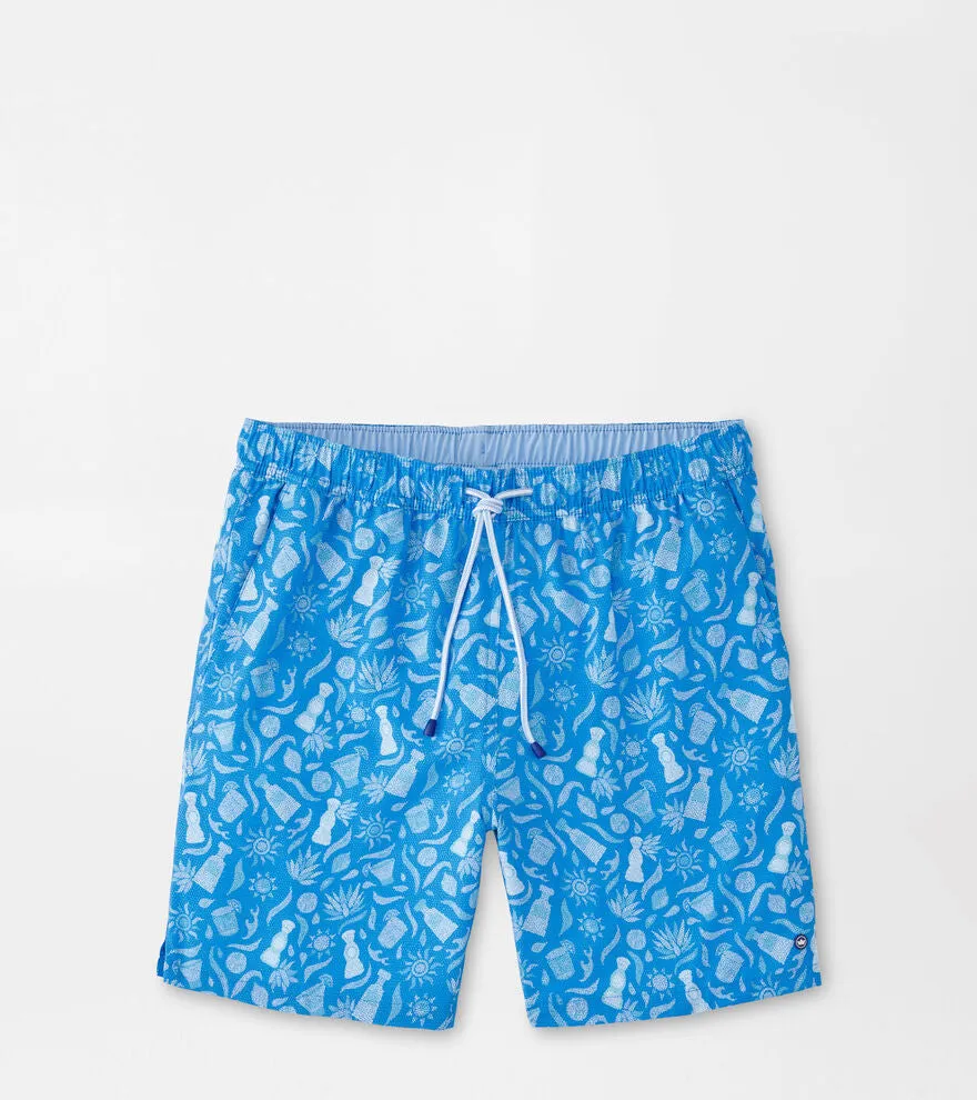 Mens Peter Millar Peter Millar Men's 7-Inch Saltwater Spirits Swim Trunks - Blue Macaw