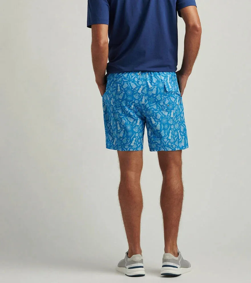 Mens Peter Millar Peter Millar Men's 7-Inch Saltwater Spirits Swim Trunks - Blue Macaw