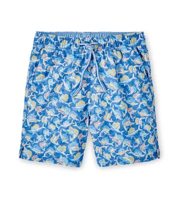 Mens Peter Millar Peter Millar Men's 7-Inch Tackle The Day Swim Trunks - Marina Blue