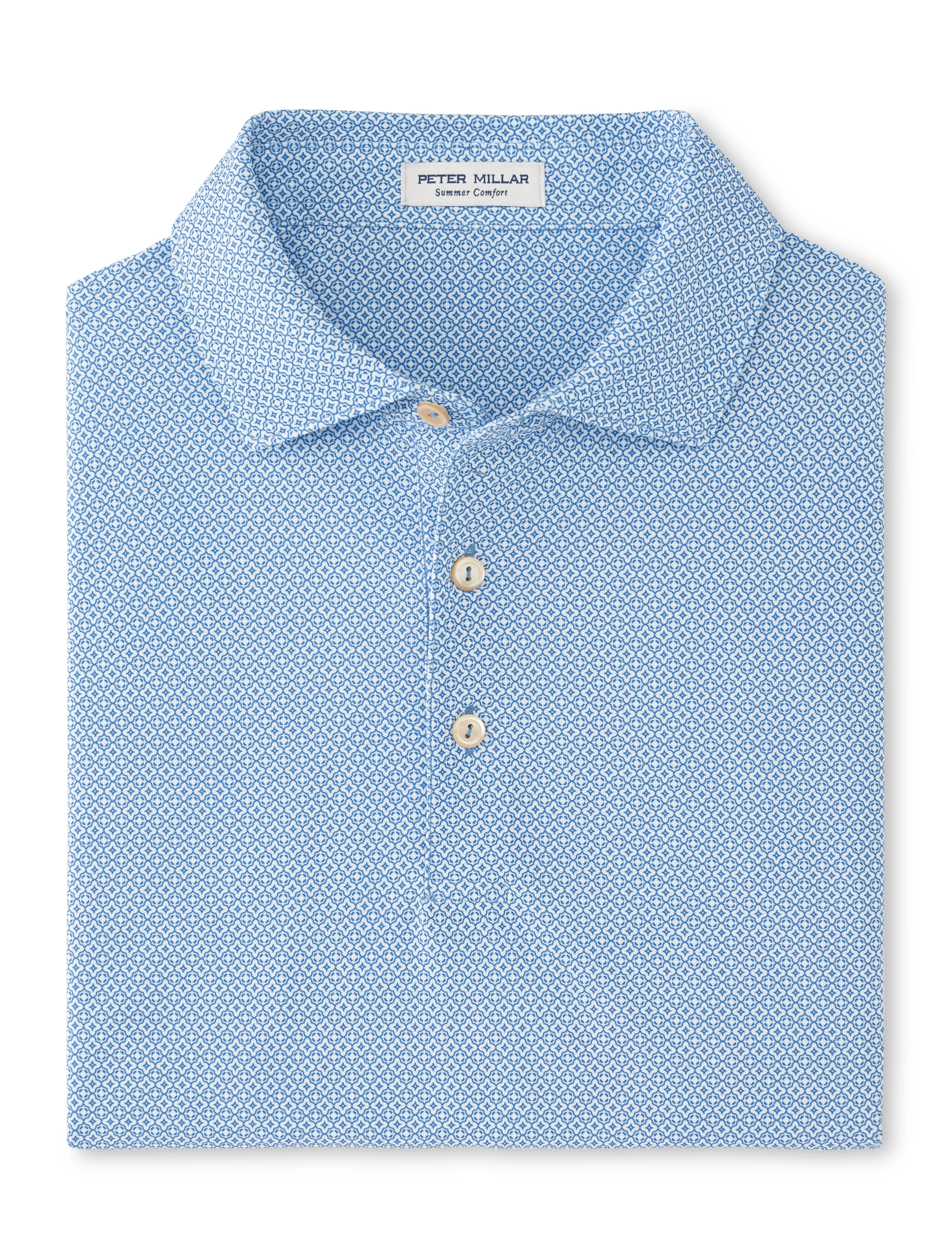 Mens Peter Millar Peter Millar Men's Costa Geo Performance Mesh Polo Shirt - Sailor Blue