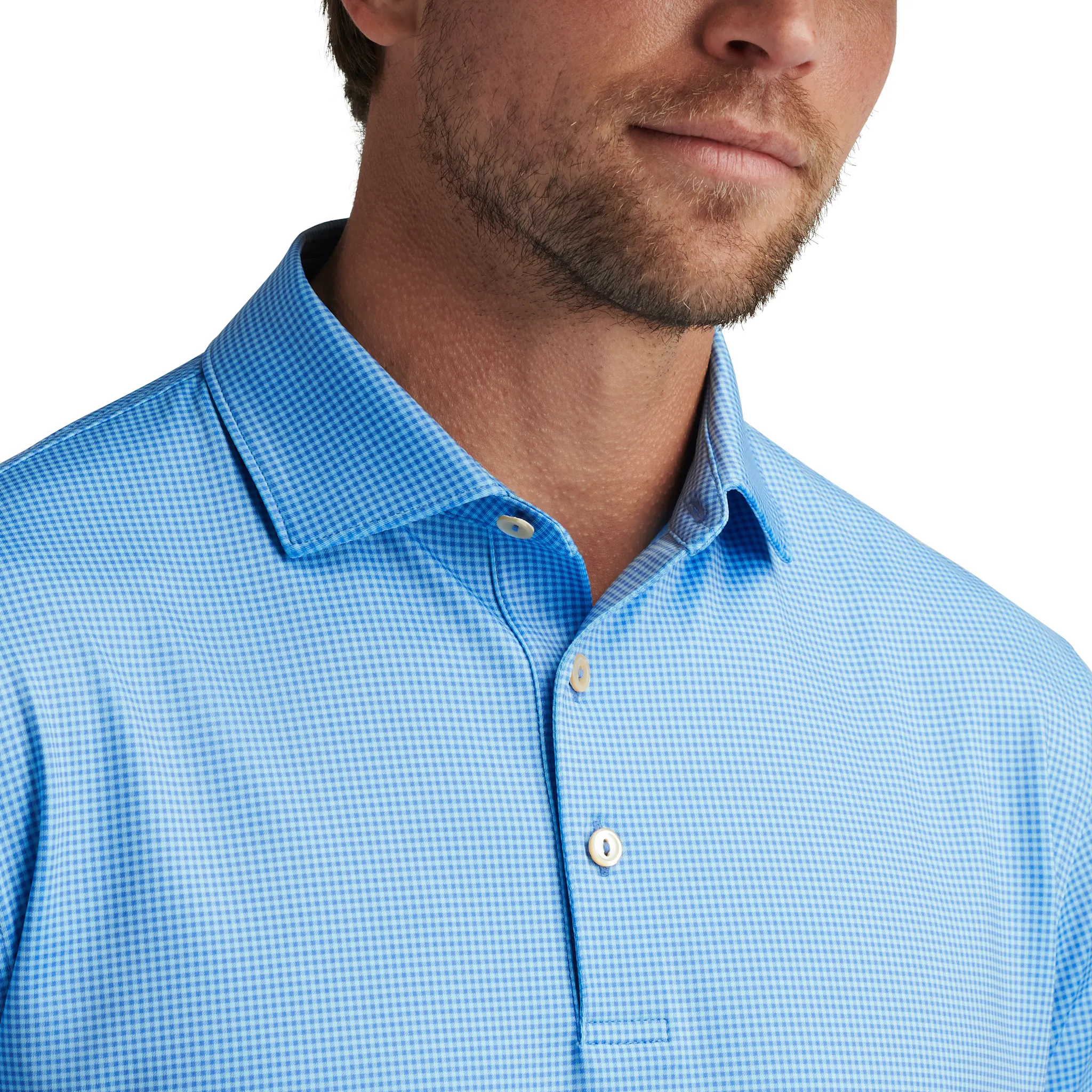 Mens Peter Millar Peter Millar Men's Gingham Performance Jersey Polo Shirt - Blue Sea