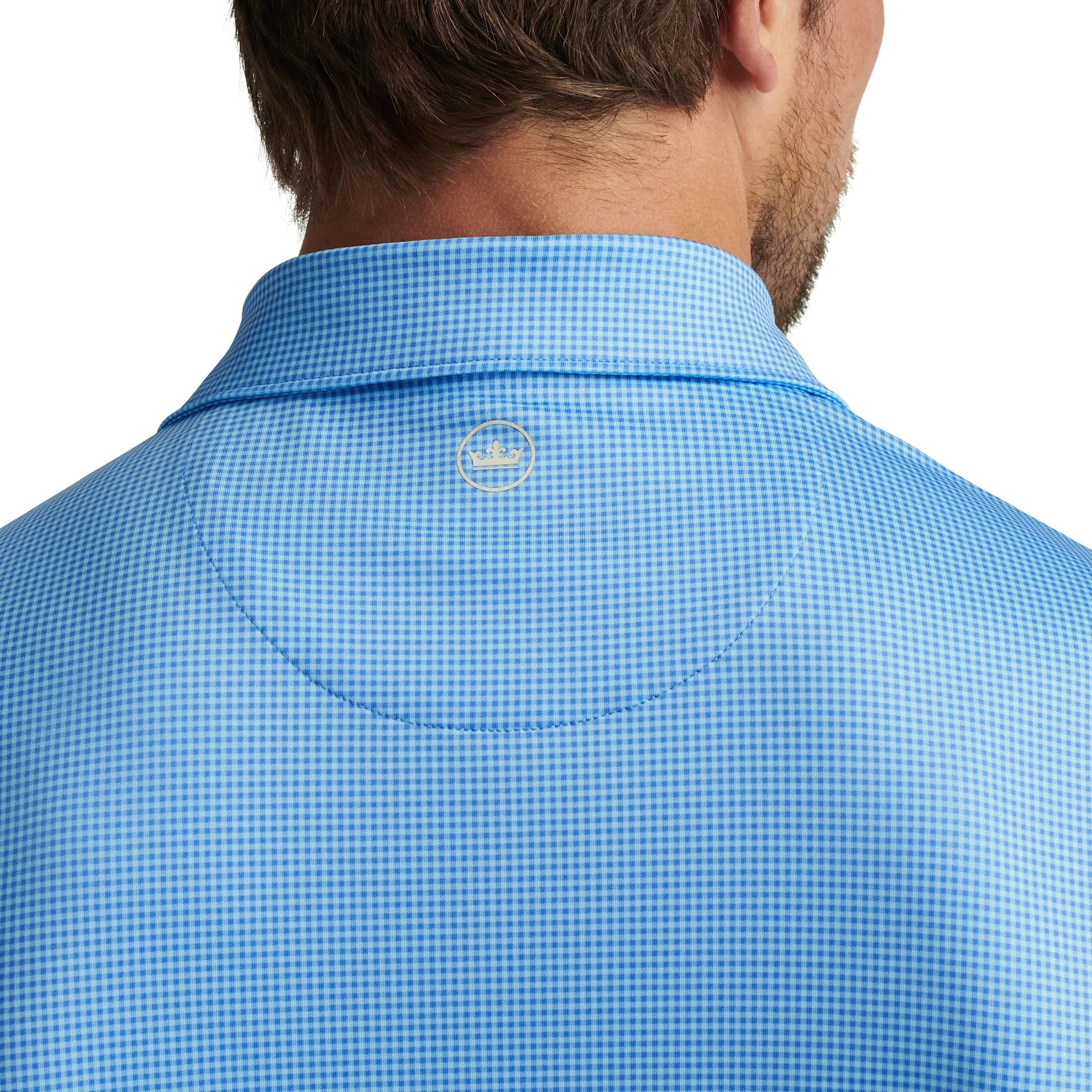 Mens Peter Millar Peter Millar Men's Gingham Performance Jersey Polo Shirt - Blue Sea